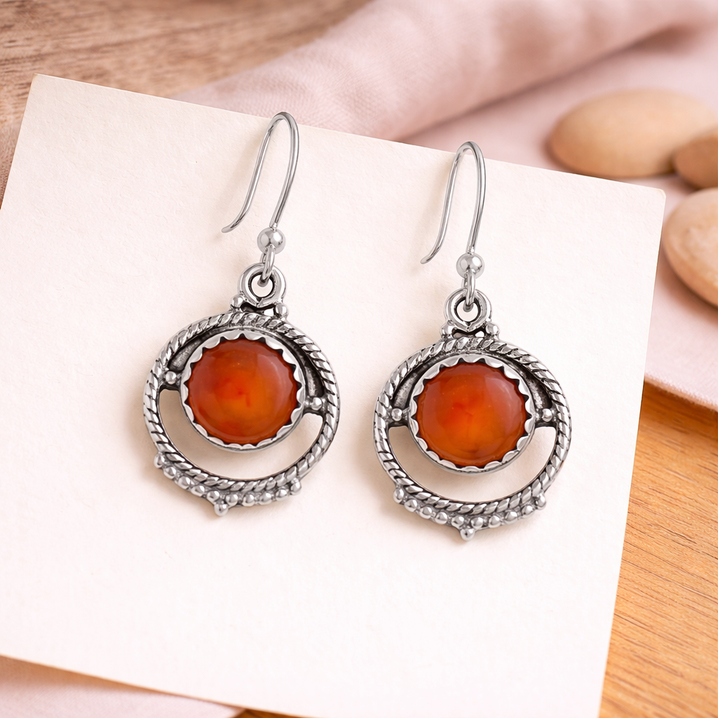 Carnelian Silver Dangle Earrings