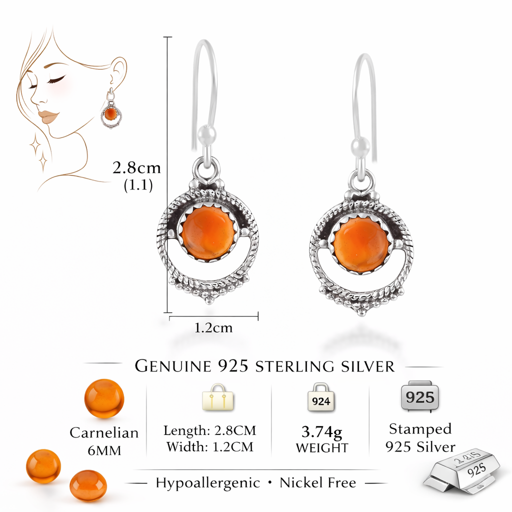 Carnelian Silver Dangle Earrings