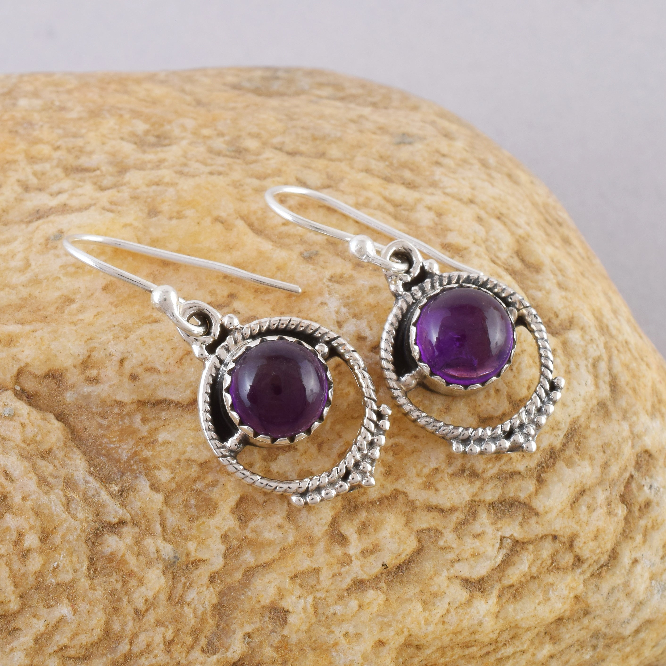 Purple Silver Dangle Earrings