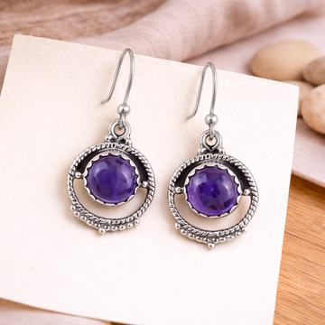 Purple Silver Dangle Earrings