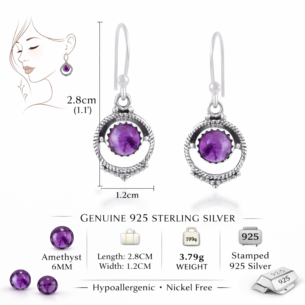 Purple Silver Dangle Earrings