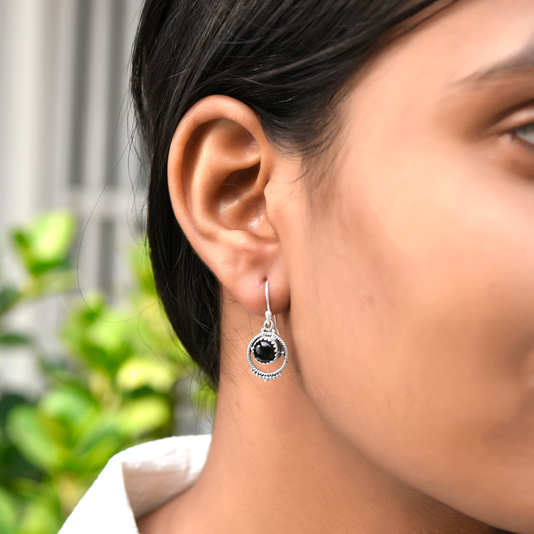 Ethnic Black Onyx Round Dangle Earrings