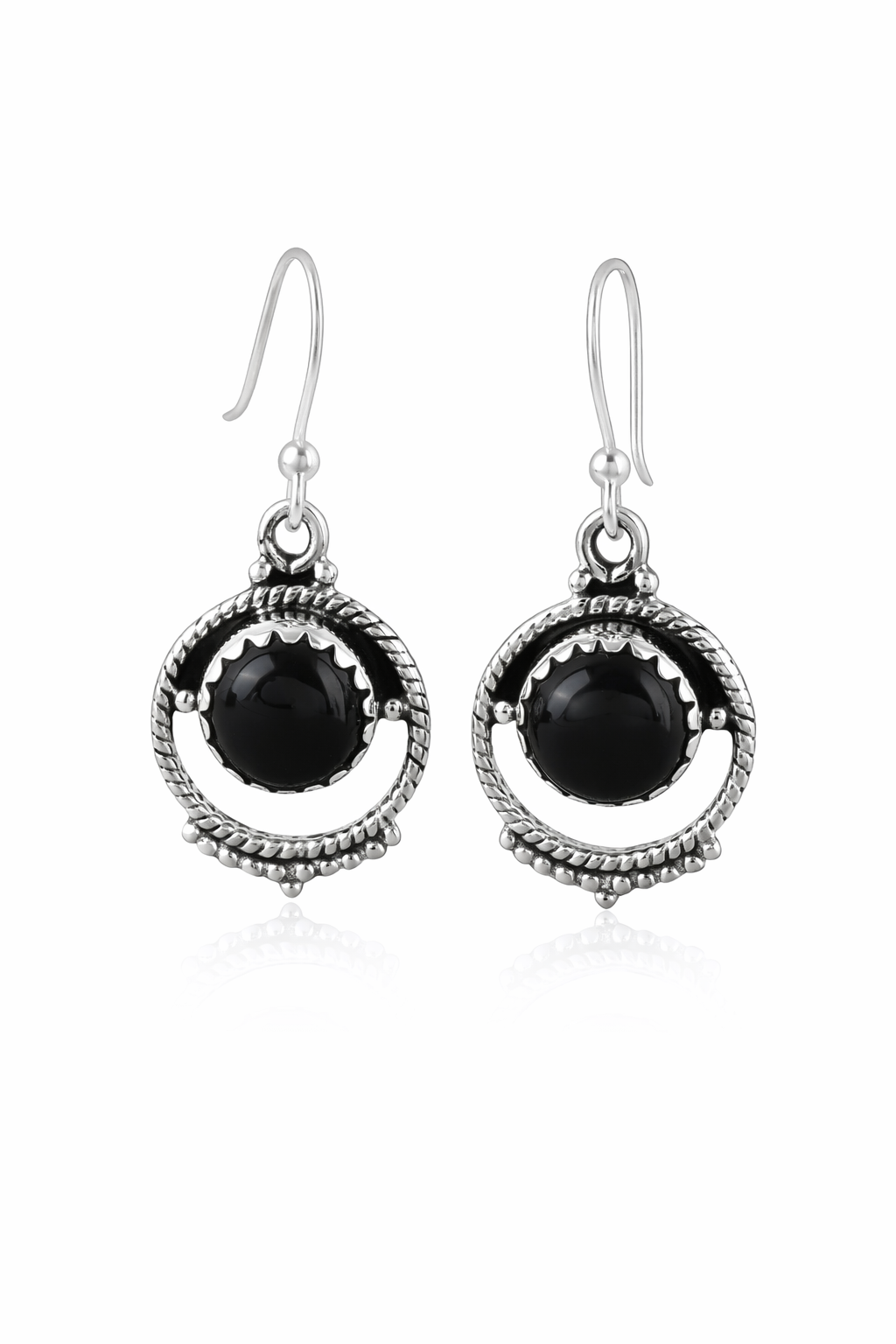 Ethnic Black Onyx Round Dangle Earrings