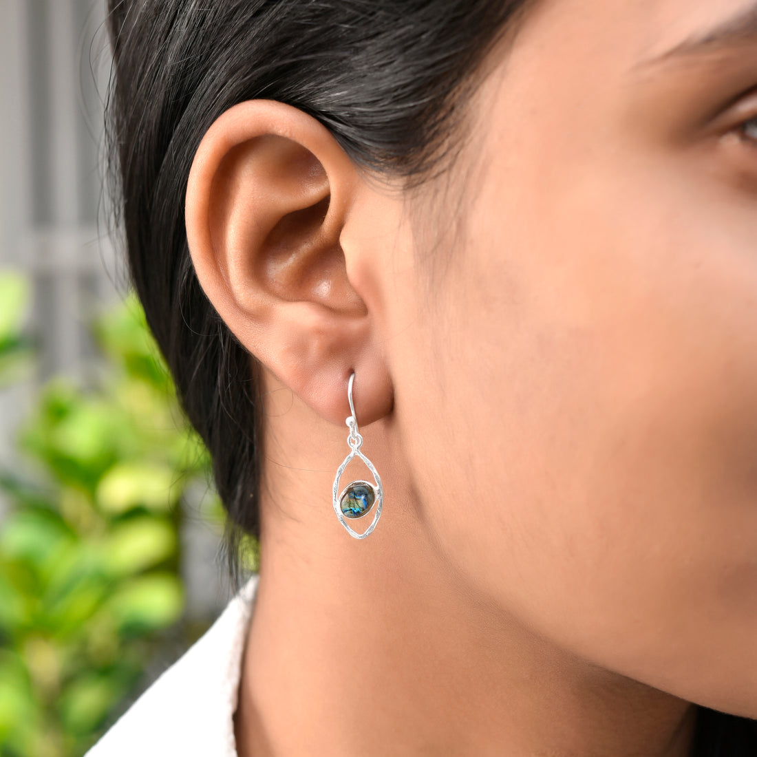 Labradorite Silver Marquis Dangle Earrings