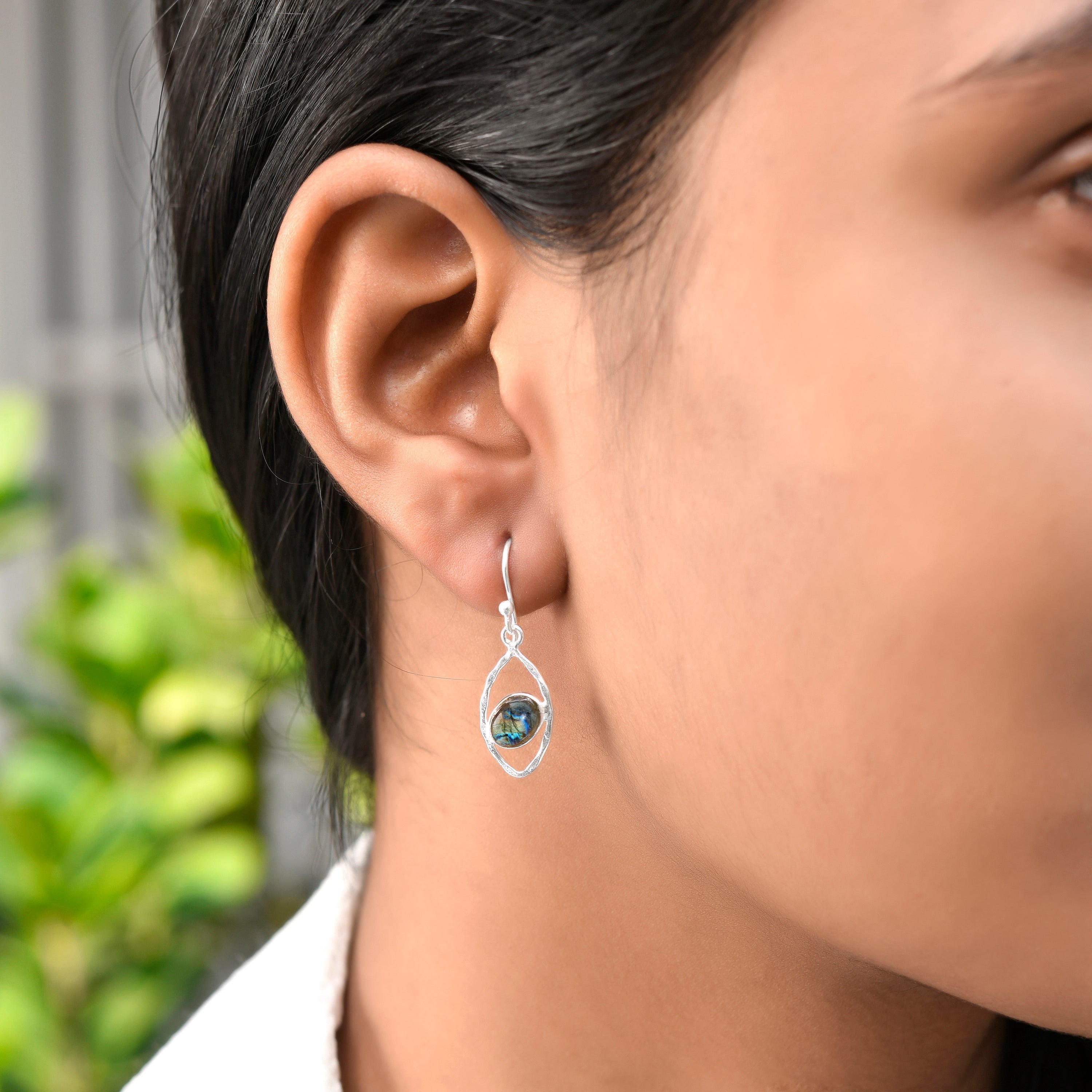 Labradorite Silver Marquis Dangle Earrings