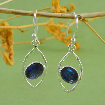 Labradorite Silver Marquis Dangle Earrings