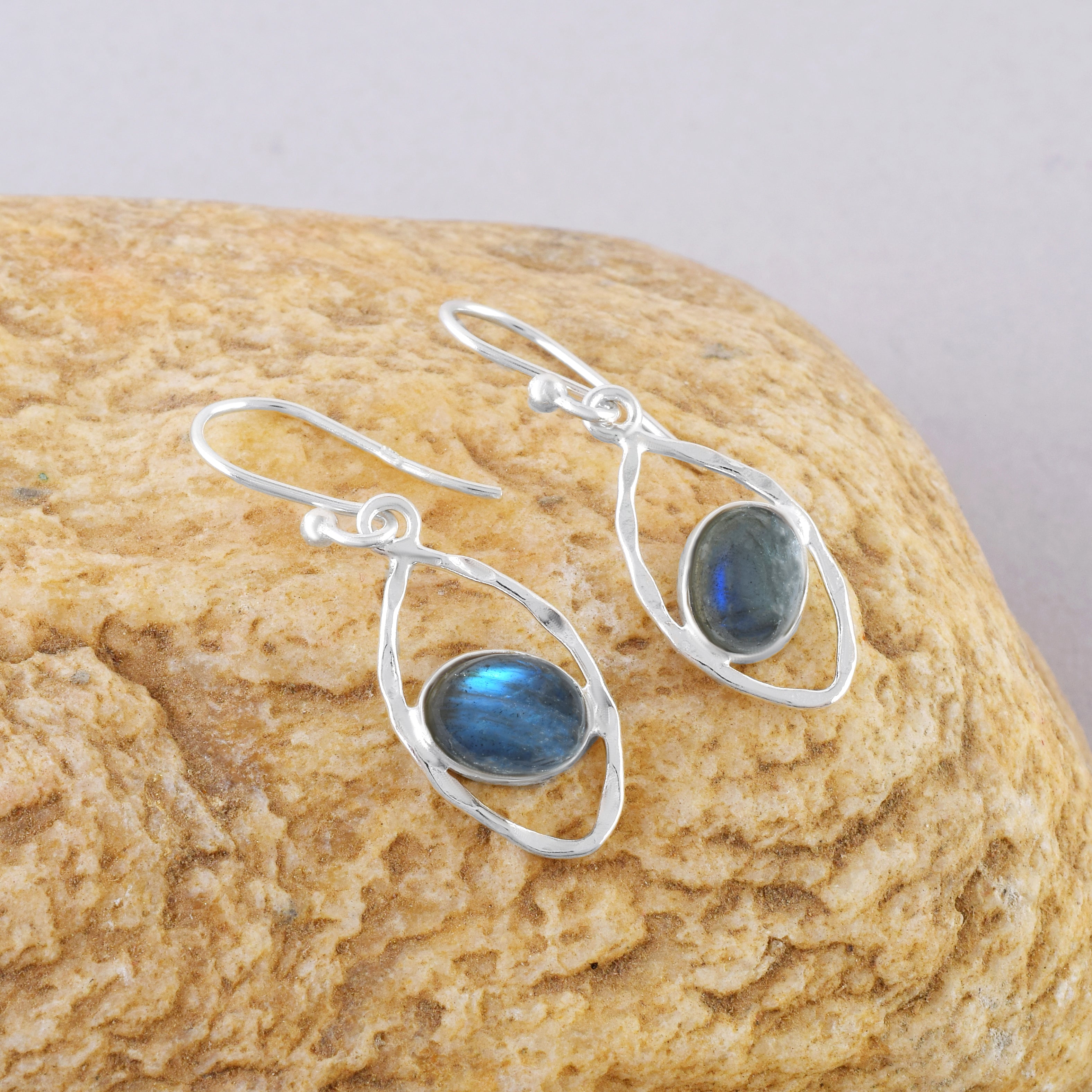 Labradorite Silver Marquis Dangle Earrings