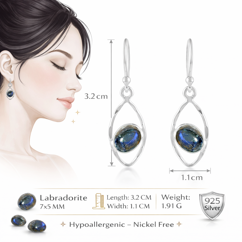 Labradorite Silver Marquis Dangle Earrings