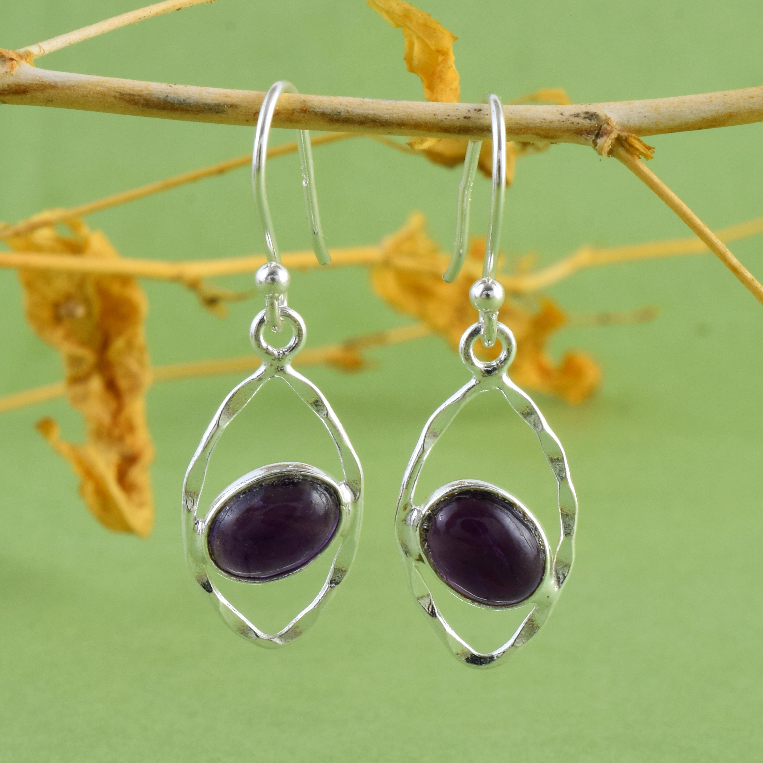Purple Amethyst Dangle Silver Earrings