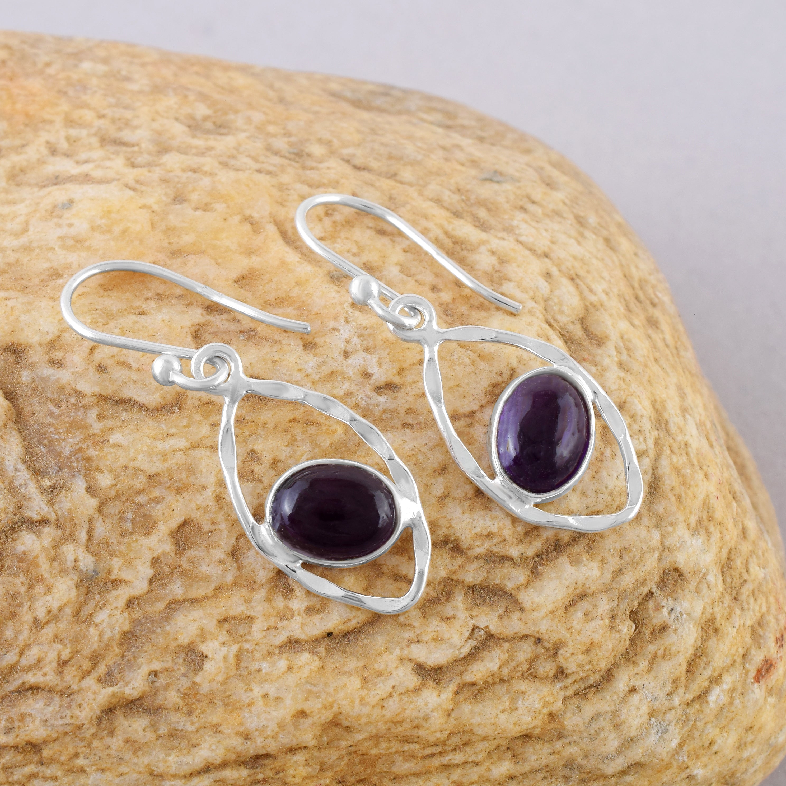 Purple Amethyst Dangle Silver Earrings