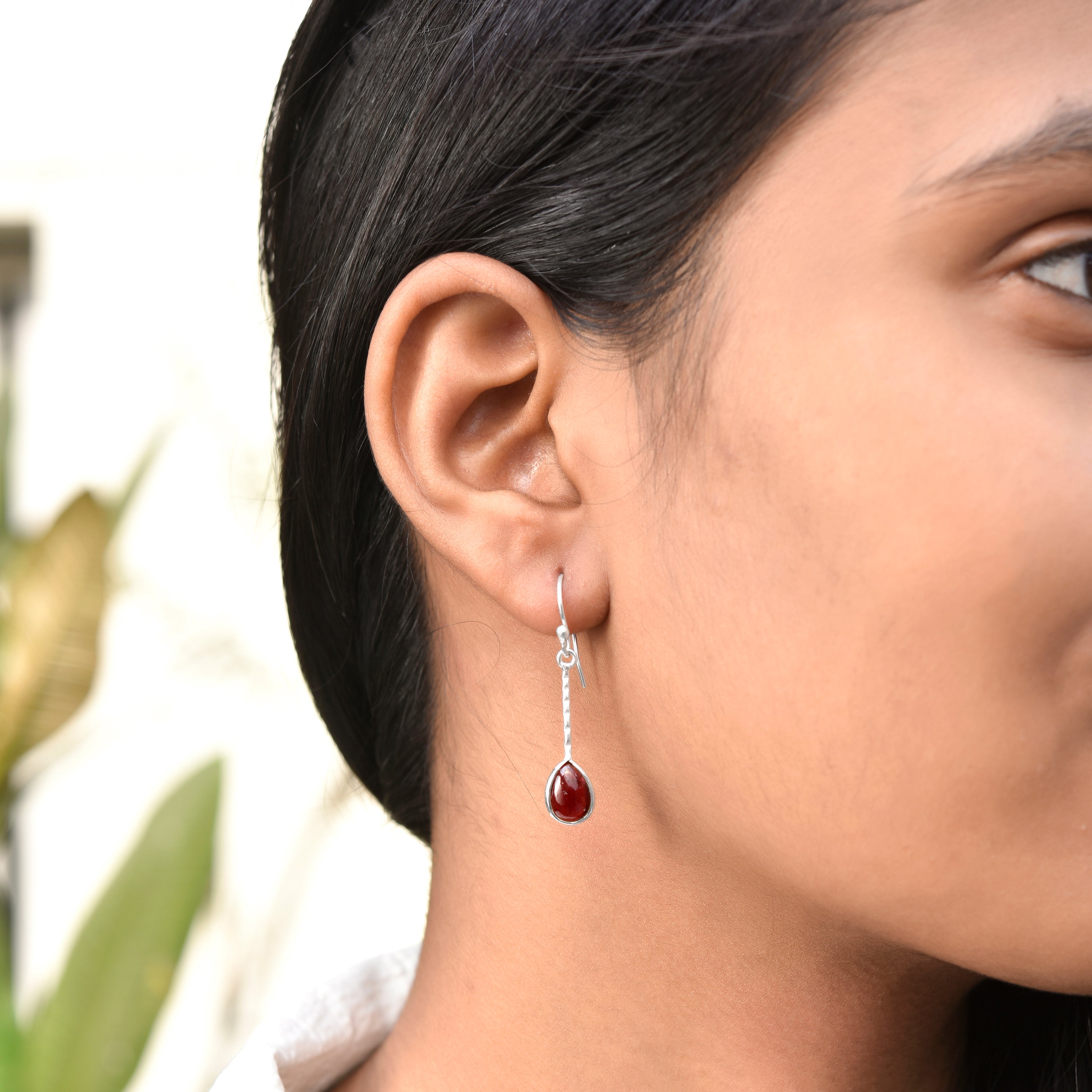 Natural Garnet Long Drop Earrings