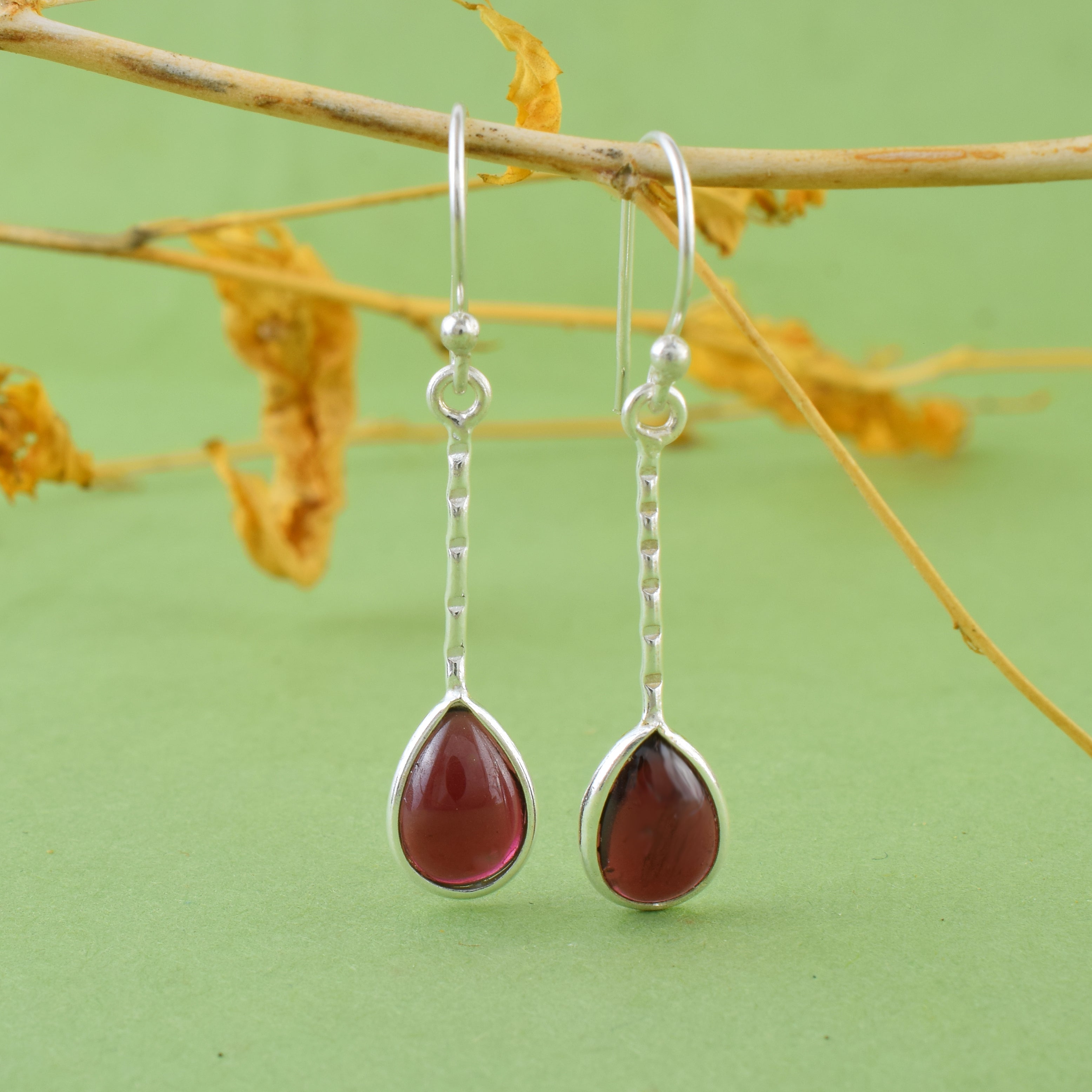 Natural Garnet Long Drop Earrings