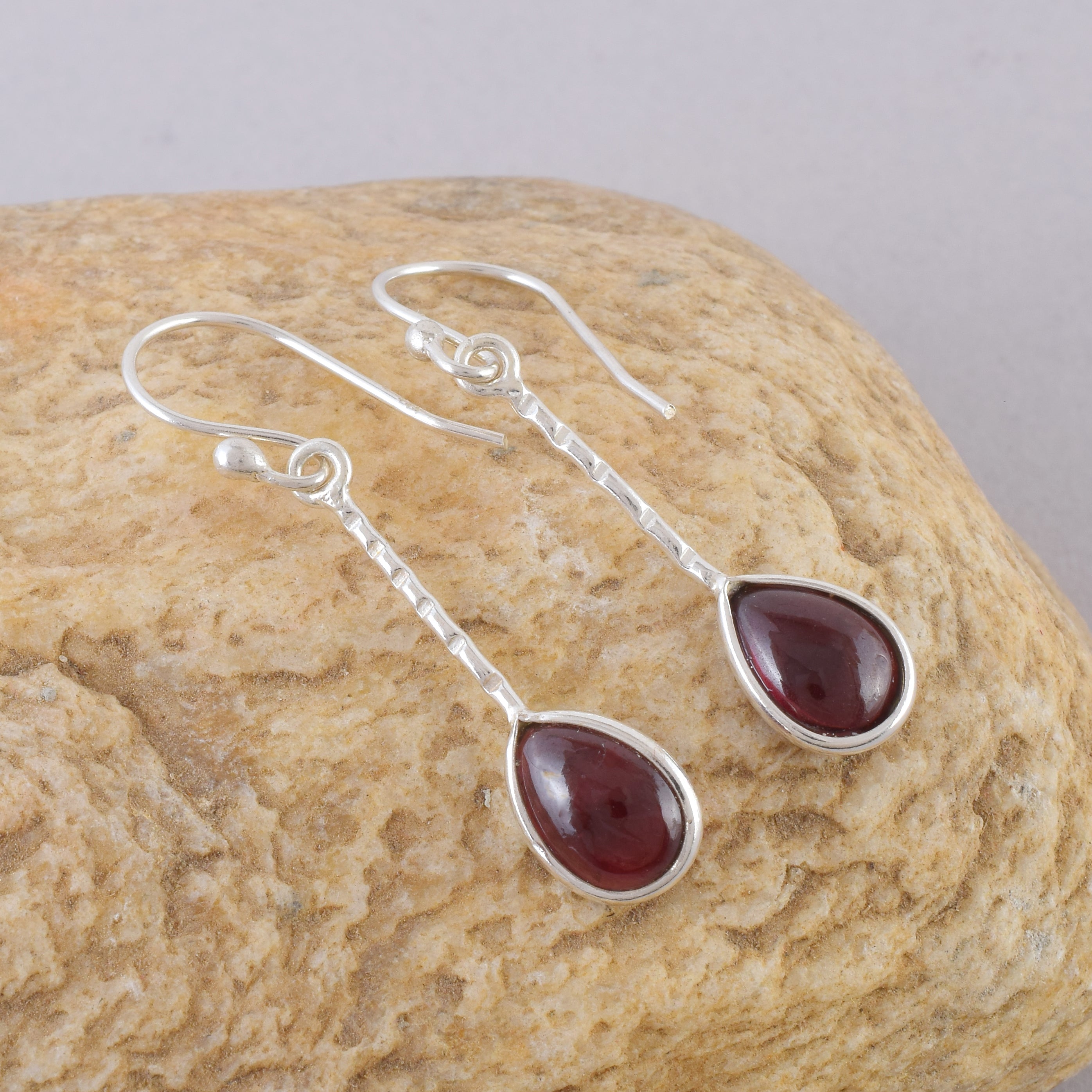 Natural Garnet Long Drop Earrings