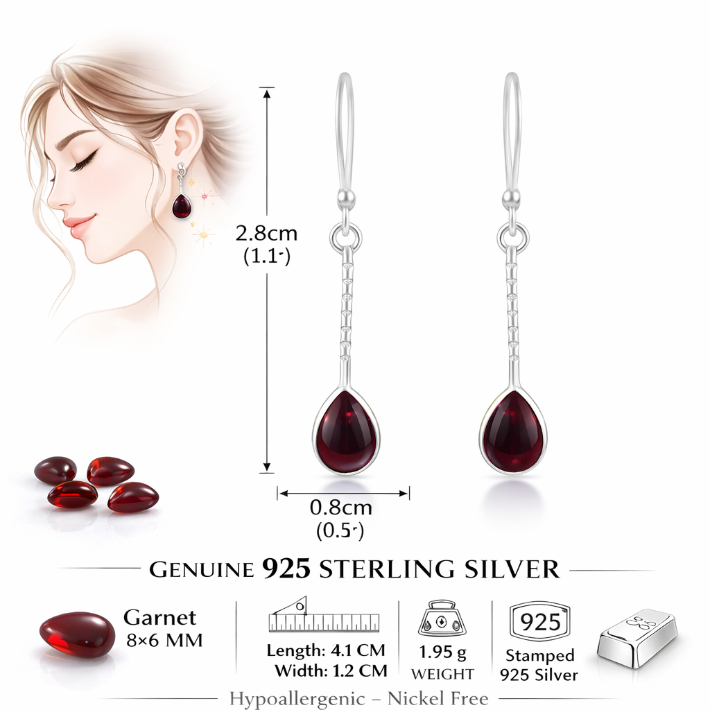 Natural Garnet Long Drop Earrings
