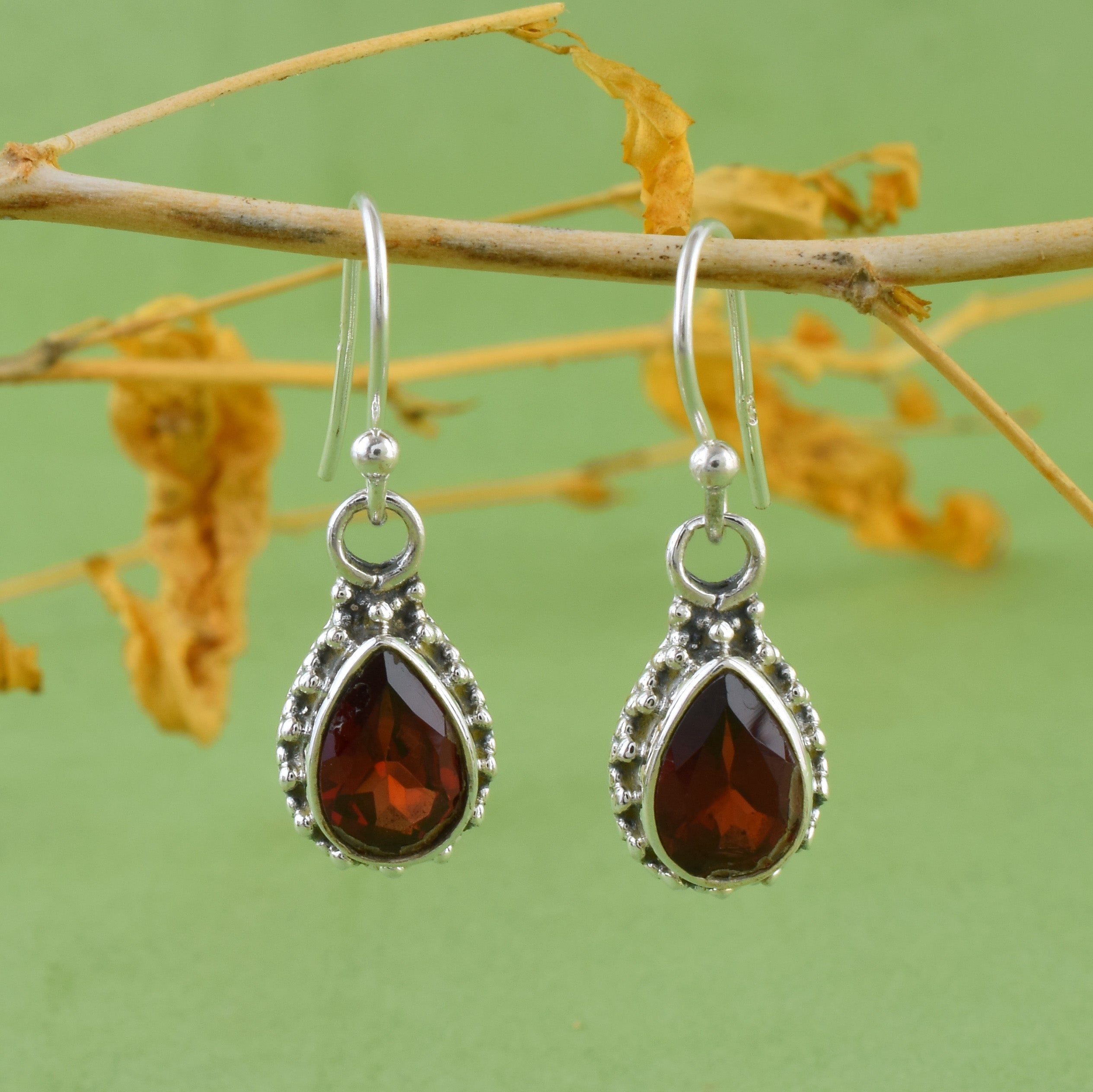 Deep Red Garnet Sterling Silver Dangles