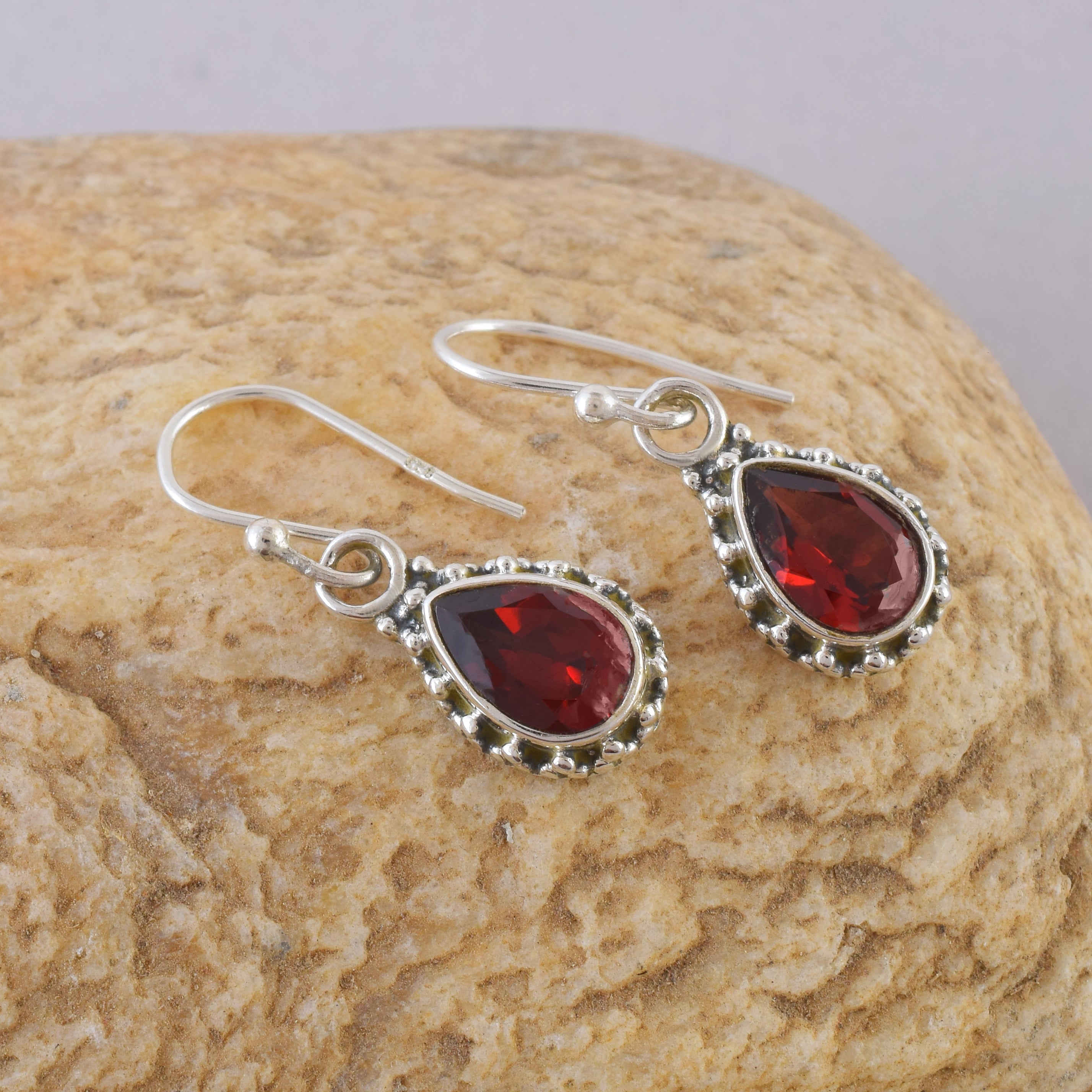 Deep Red Garnet Sterling Silver Dangles