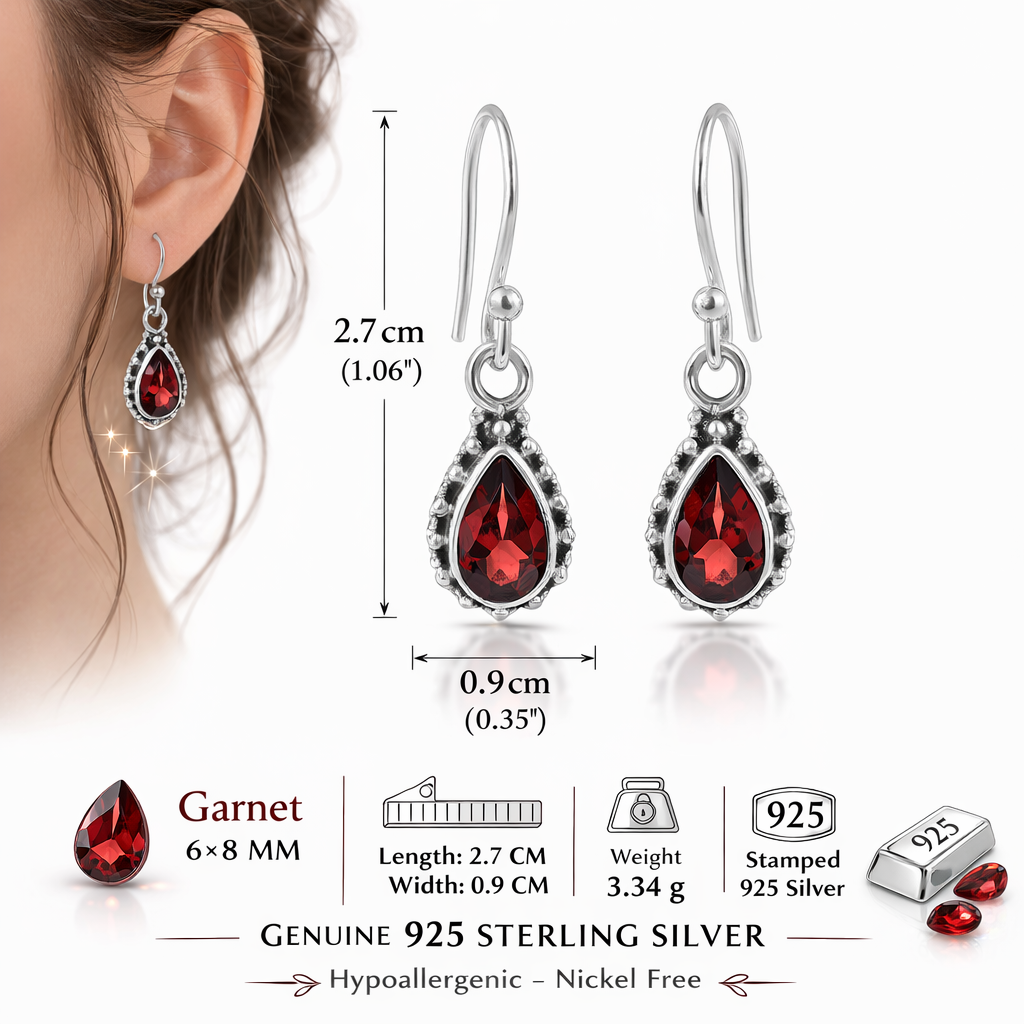 Deep Red Garnet Sterling Silver Dangles
