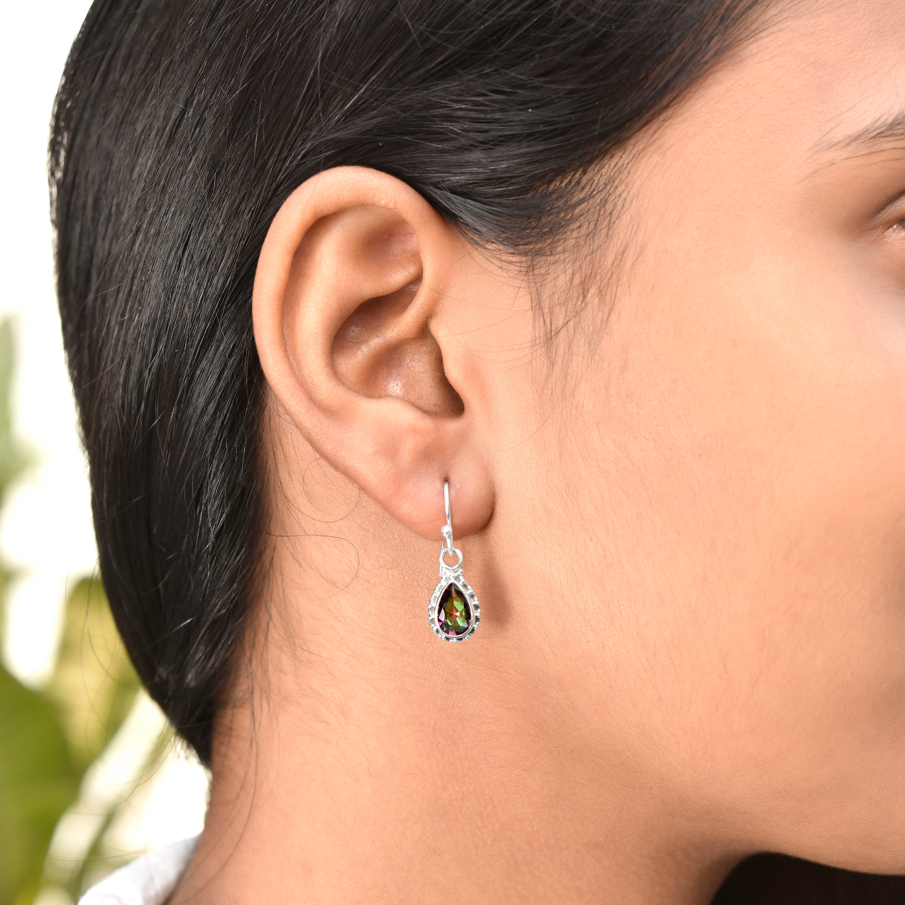 Mystic Quartz Silver Dangle Earrings