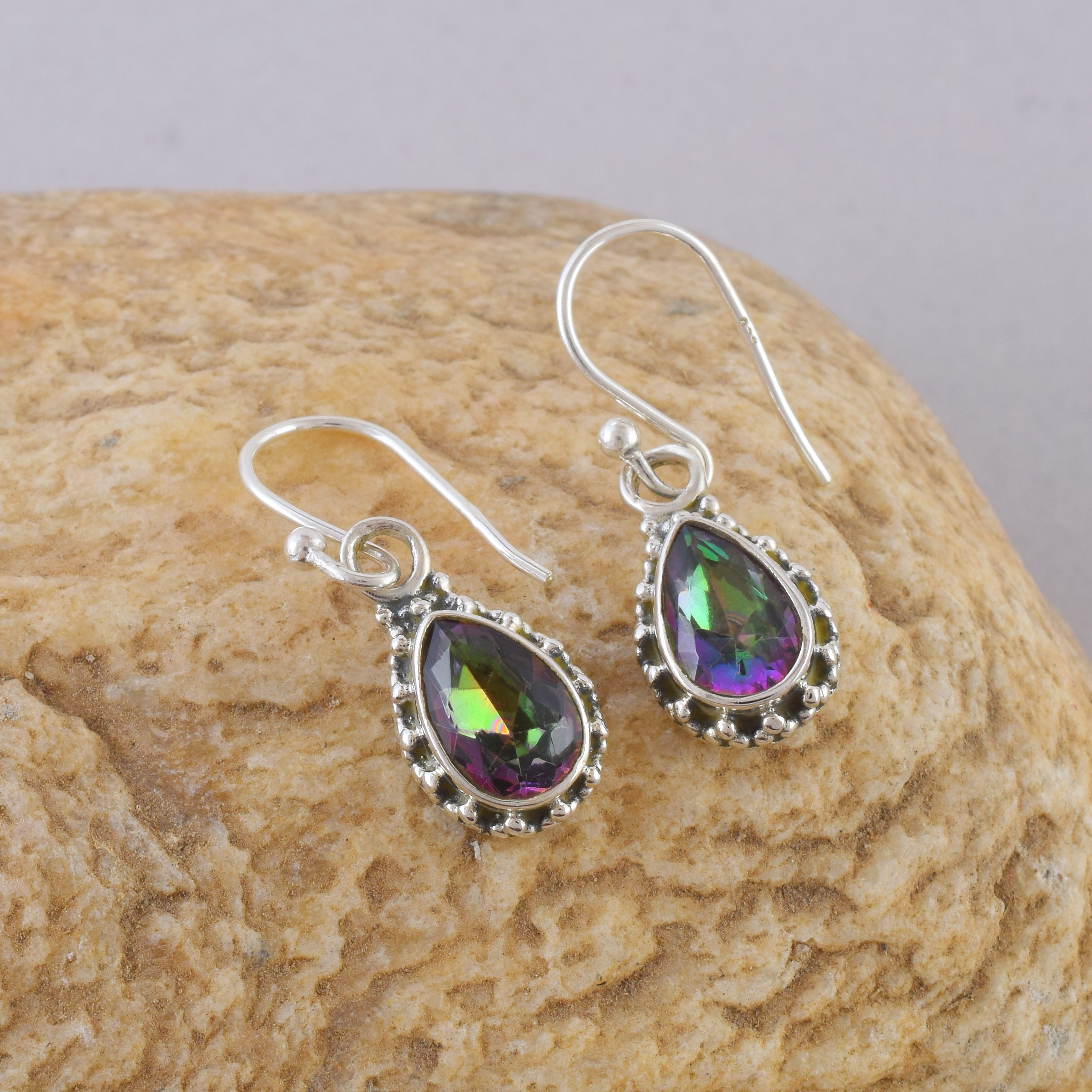 Mystic Quartz Silver Dangle Earrings