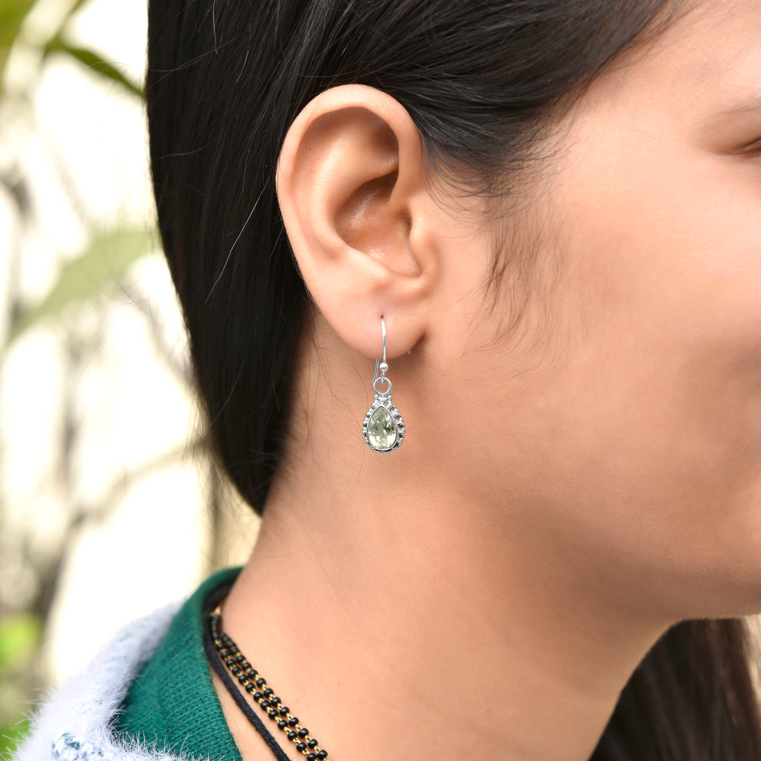 Green Amethyst Silver Dangle Earrings