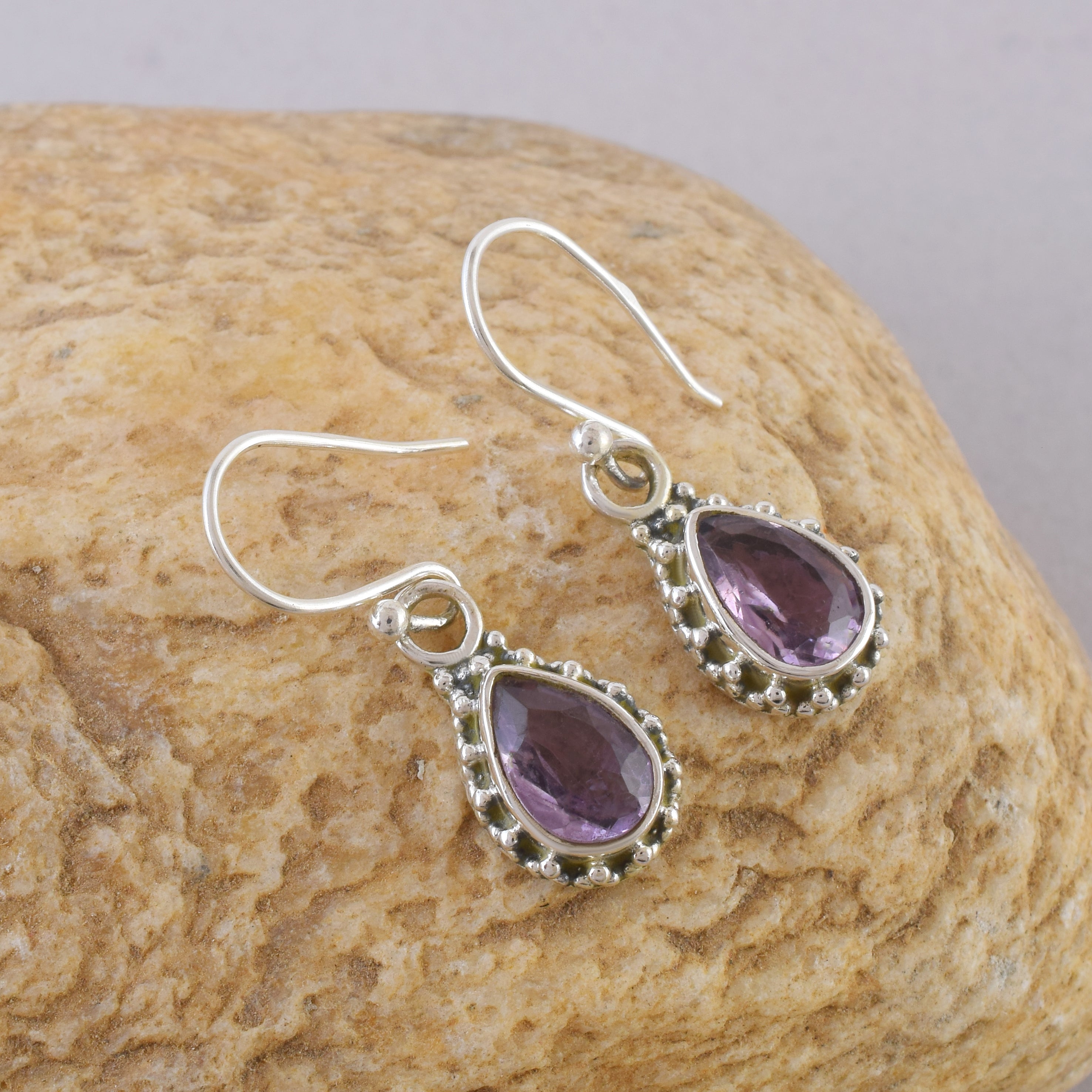 Vintage Amethyst Silver Dangle Earrings