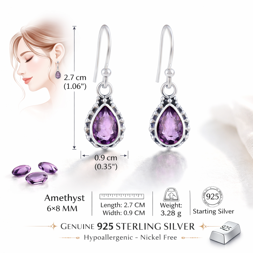 Vintage Amethyst Silver Dangle Earrings
