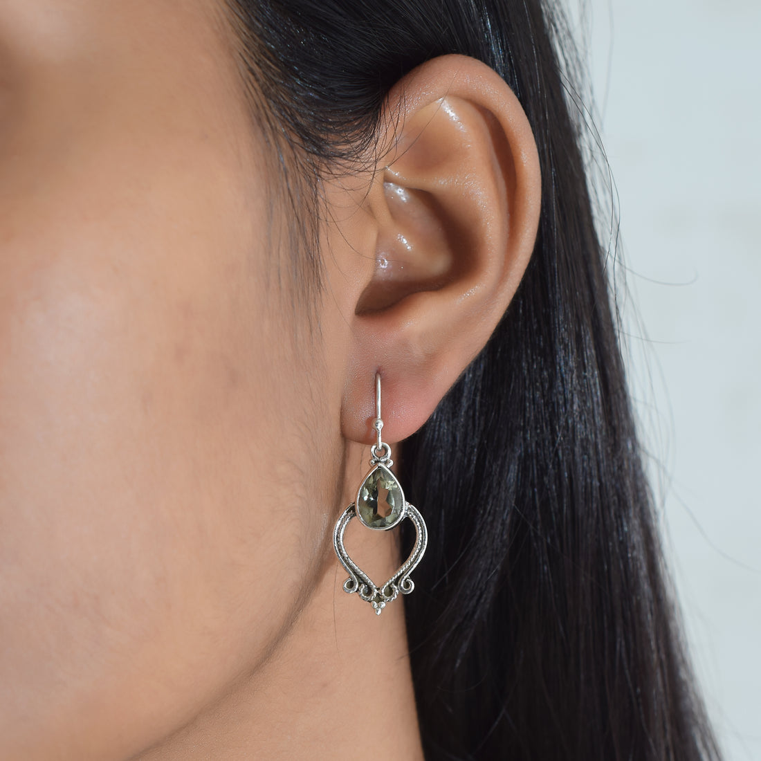 Vintage Green Amethyst Artisan Silver Earrings