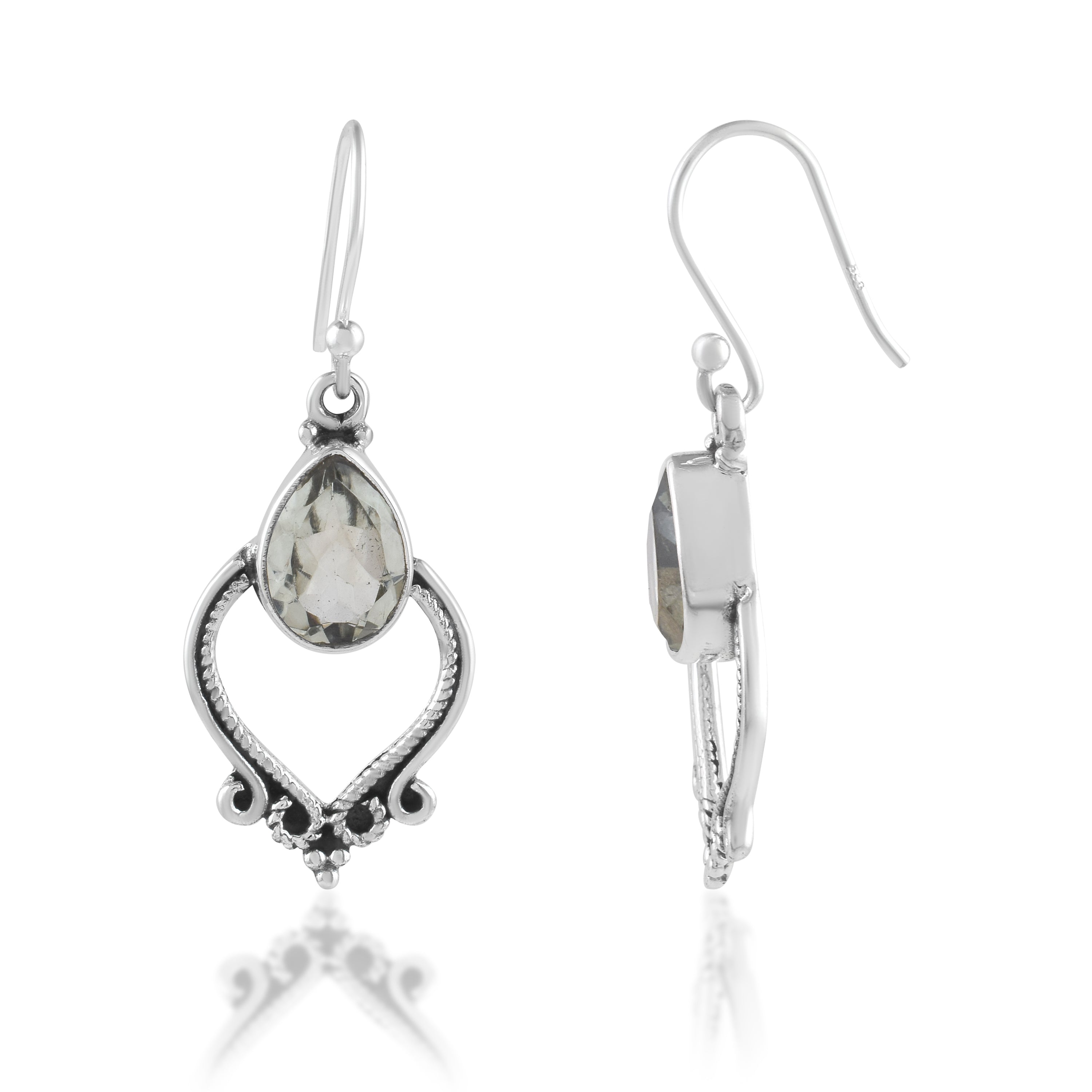 Vintage Green Amethyst Artisan Silver Earrings