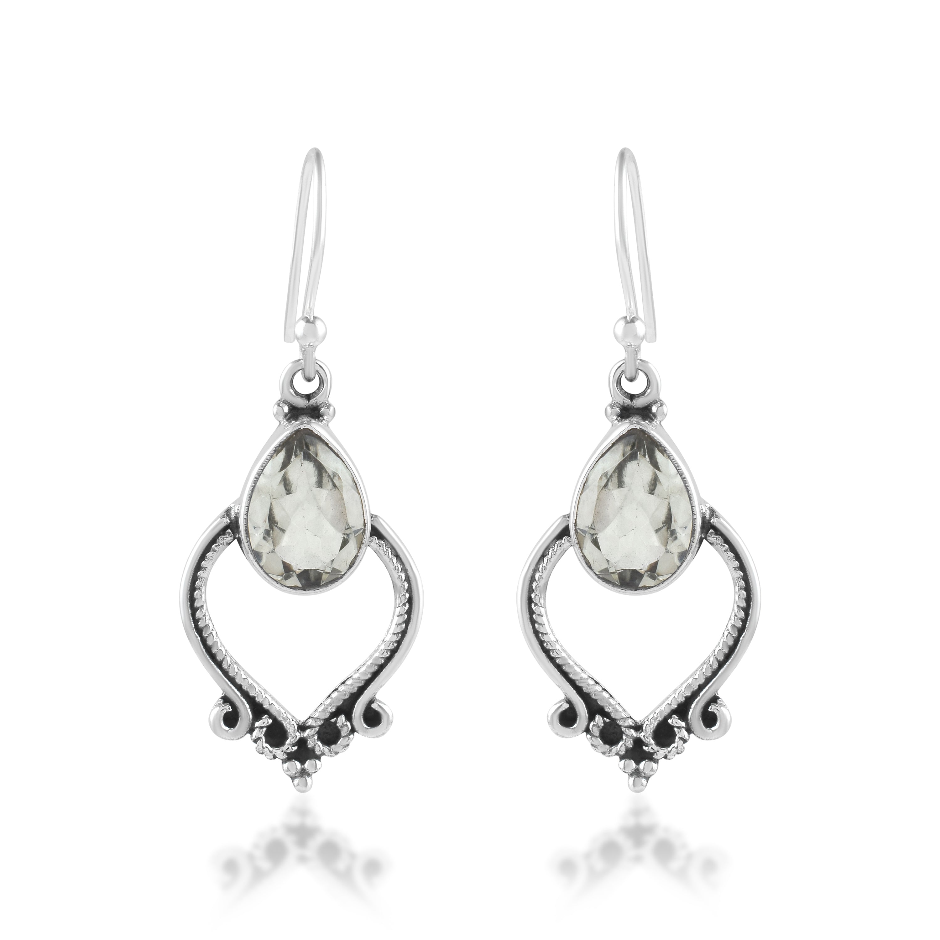 Vintage Green Amethyst Artisan Silver Earrings