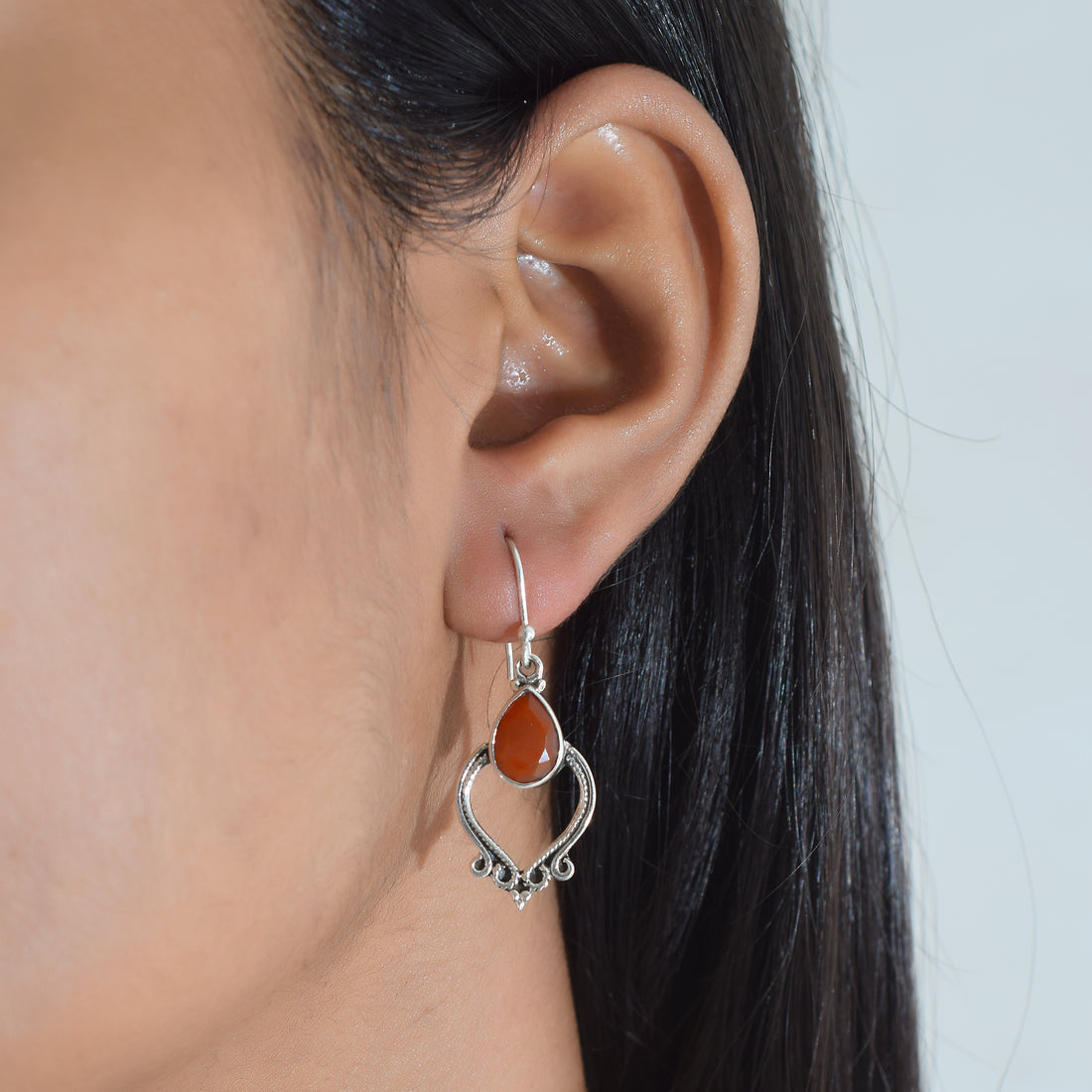Victorian Red-Orange Gemstone Earrings