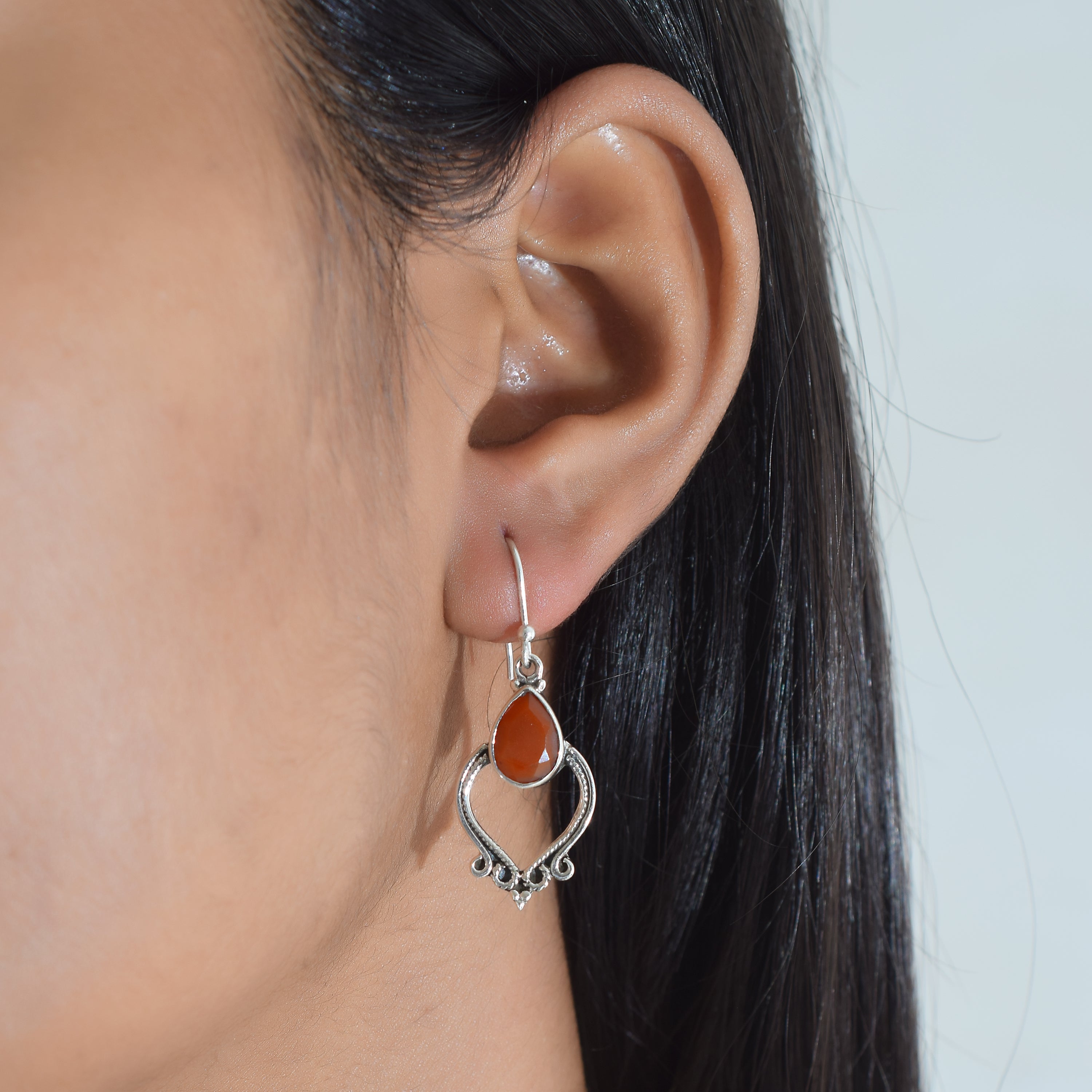 Victorian Red-Orange Gemstone Earrings