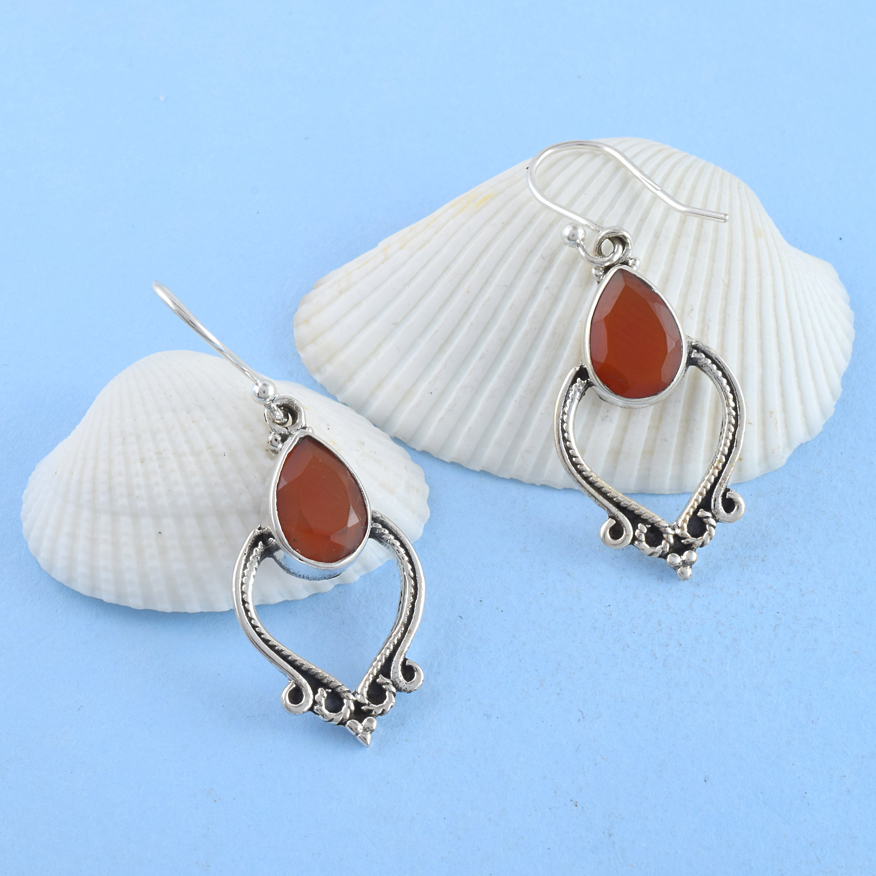 Victorian Red-Orange Gemstone Earrings