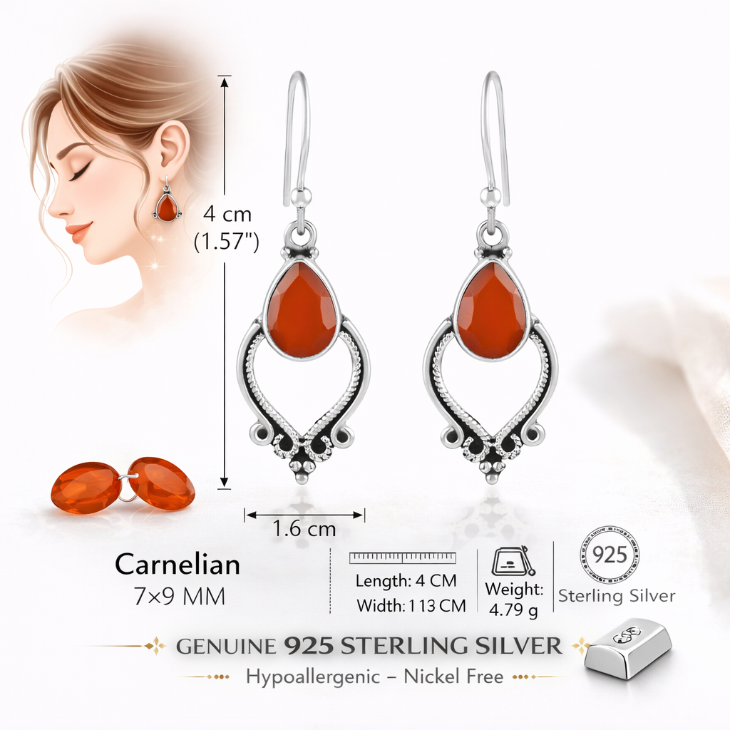 Victorian Red-Orange Gemstone Earrings
