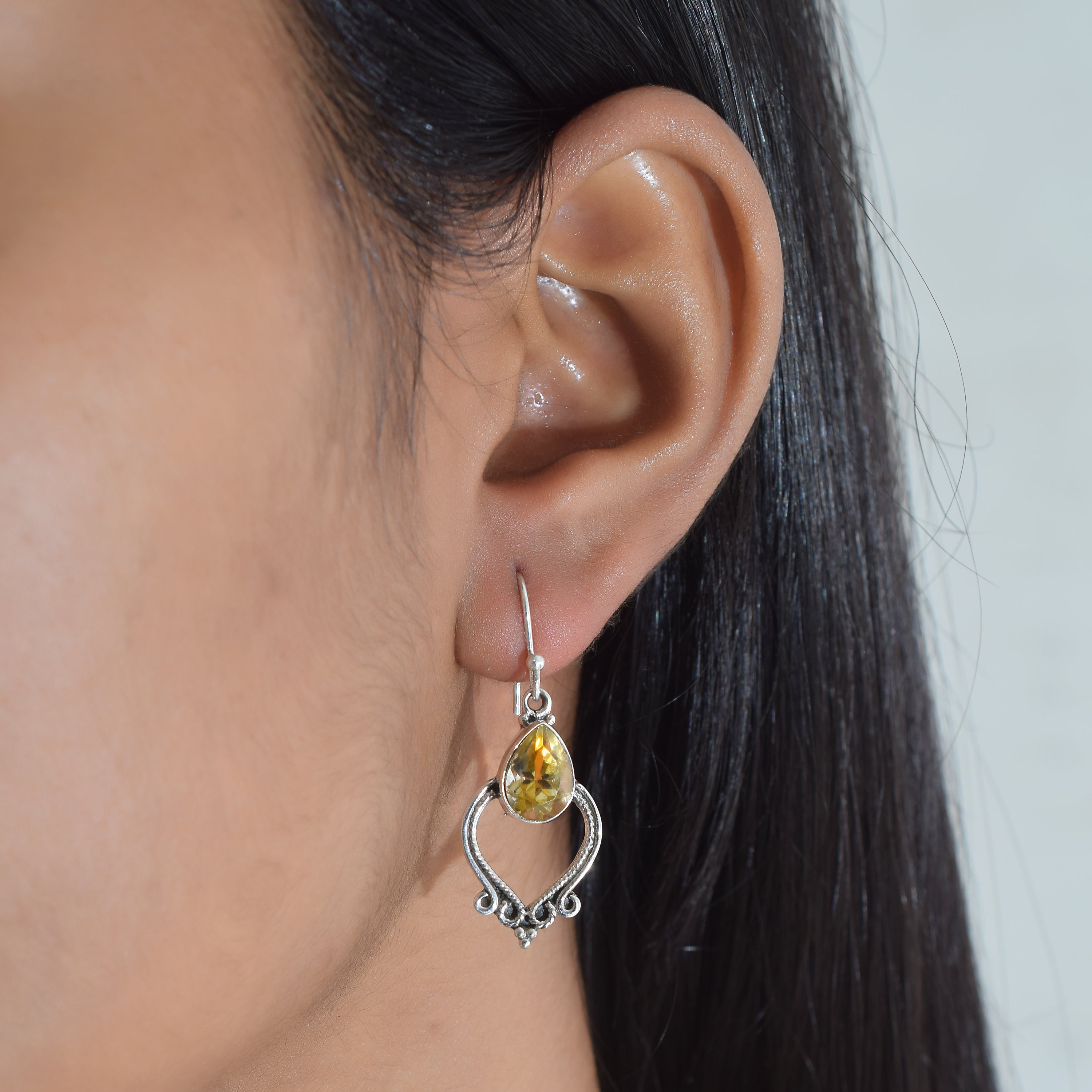 Vintage Citrine Artisan Silver Earrings