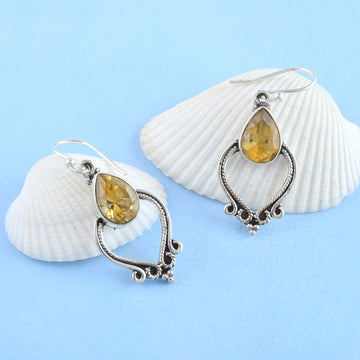 Vintage Citrine Artisan Silver Earrings
