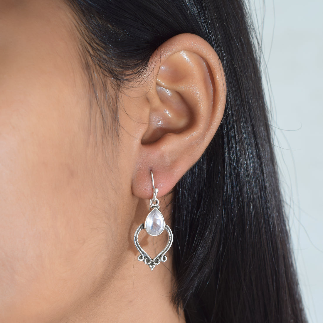 Rose Quartz Silver Dangles Earring