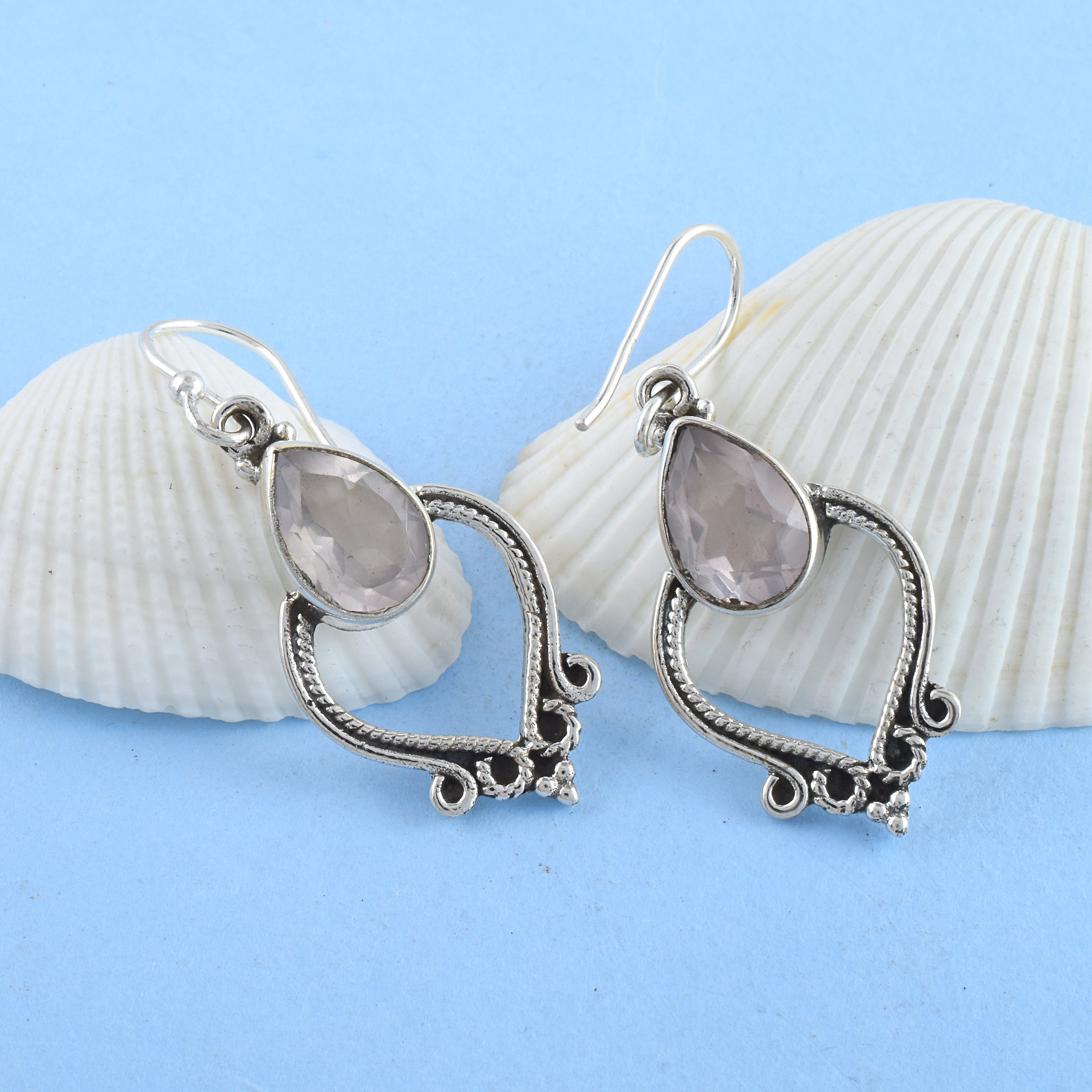 Rose Quartz Silver Dangles Earring