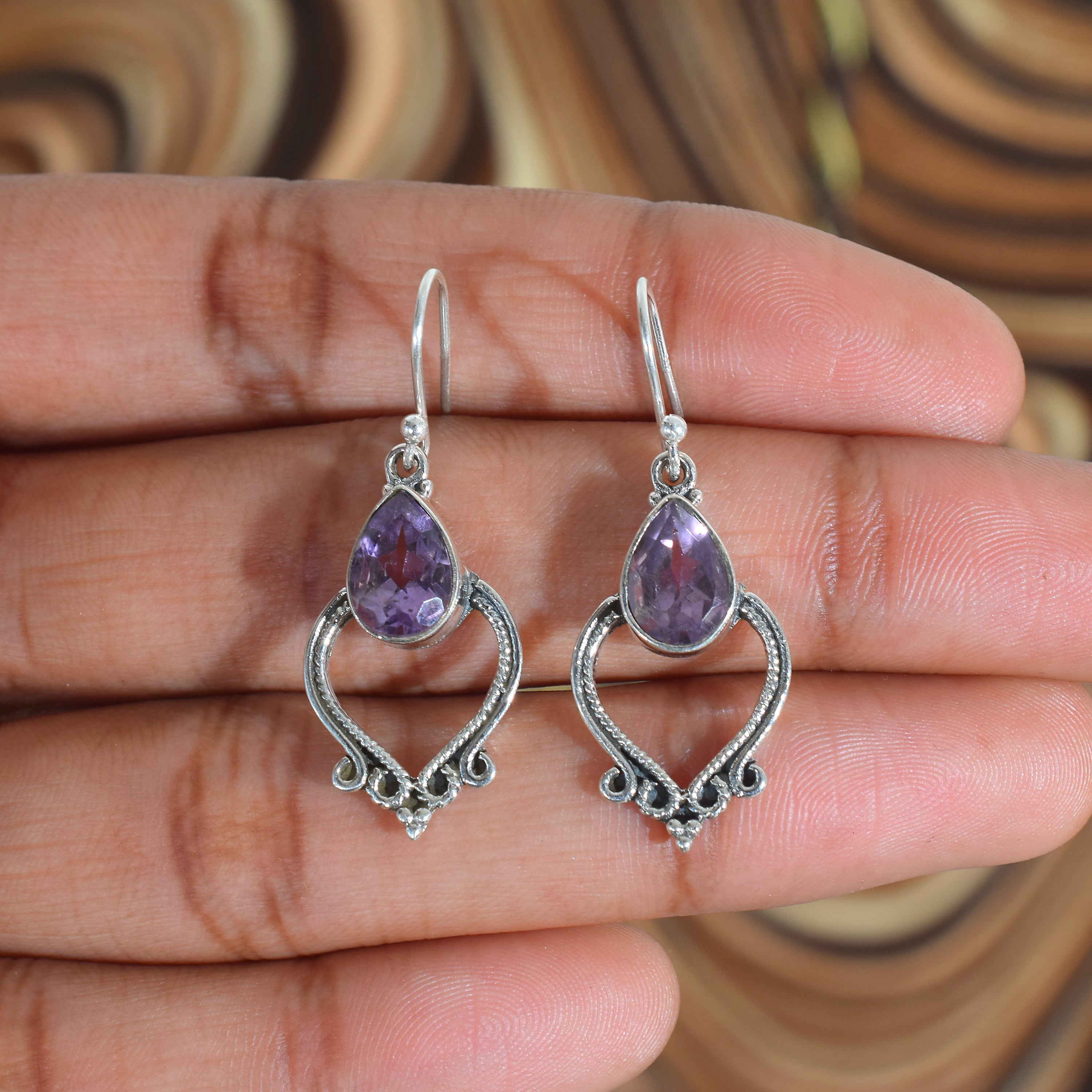 Royal Amethyst Artisan Drop Earringsv