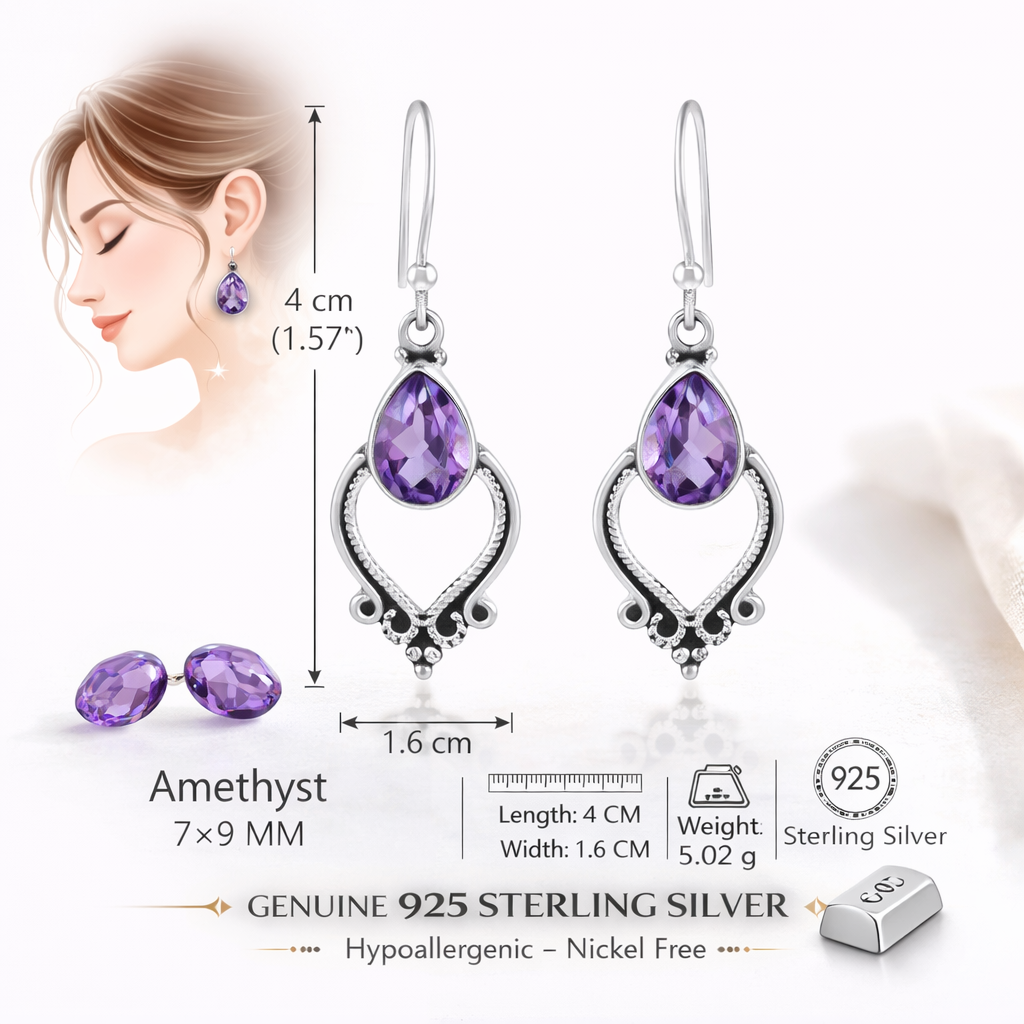 Royal Amethyst Artisan Drop Earringsv