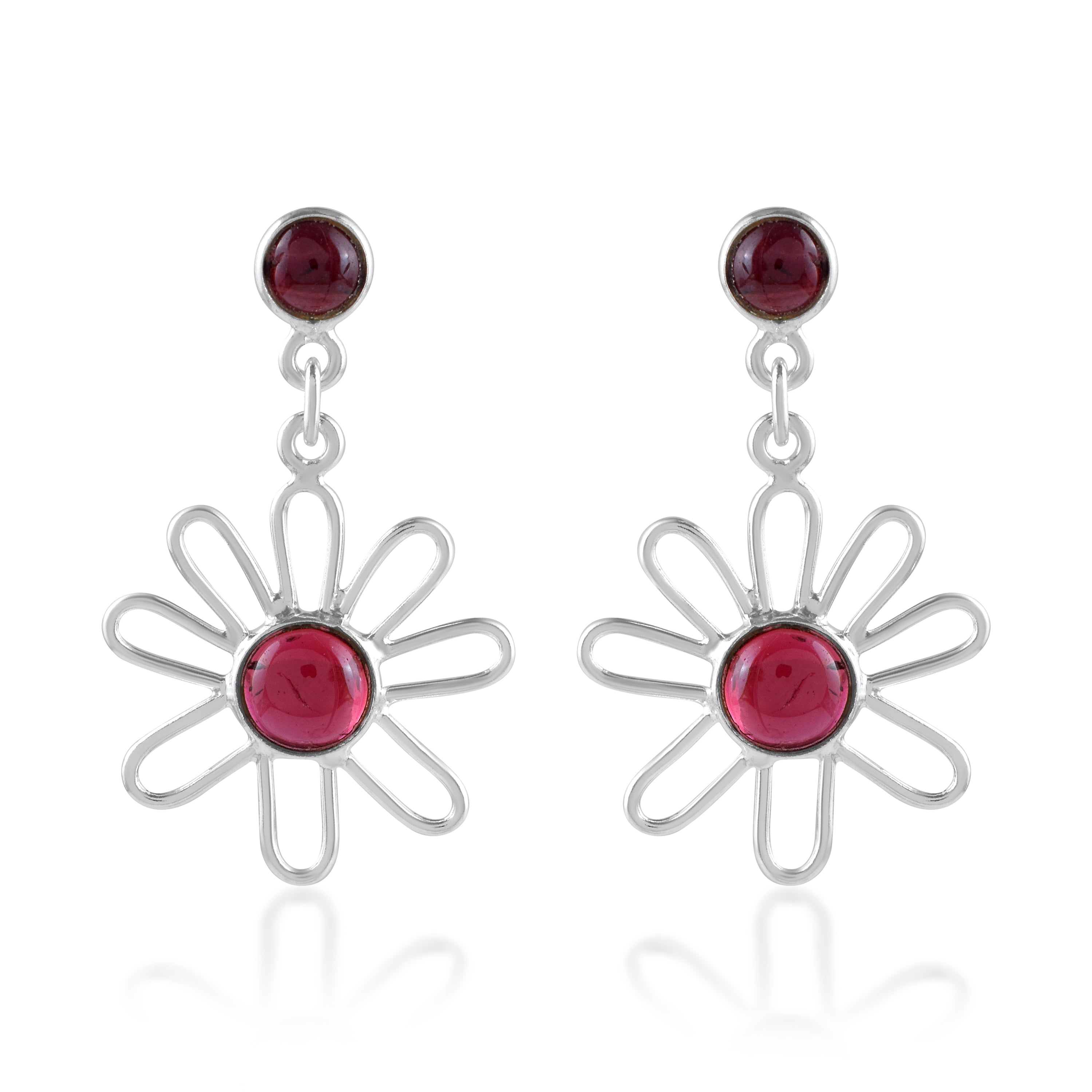 Floral Garnet Silver Earrings