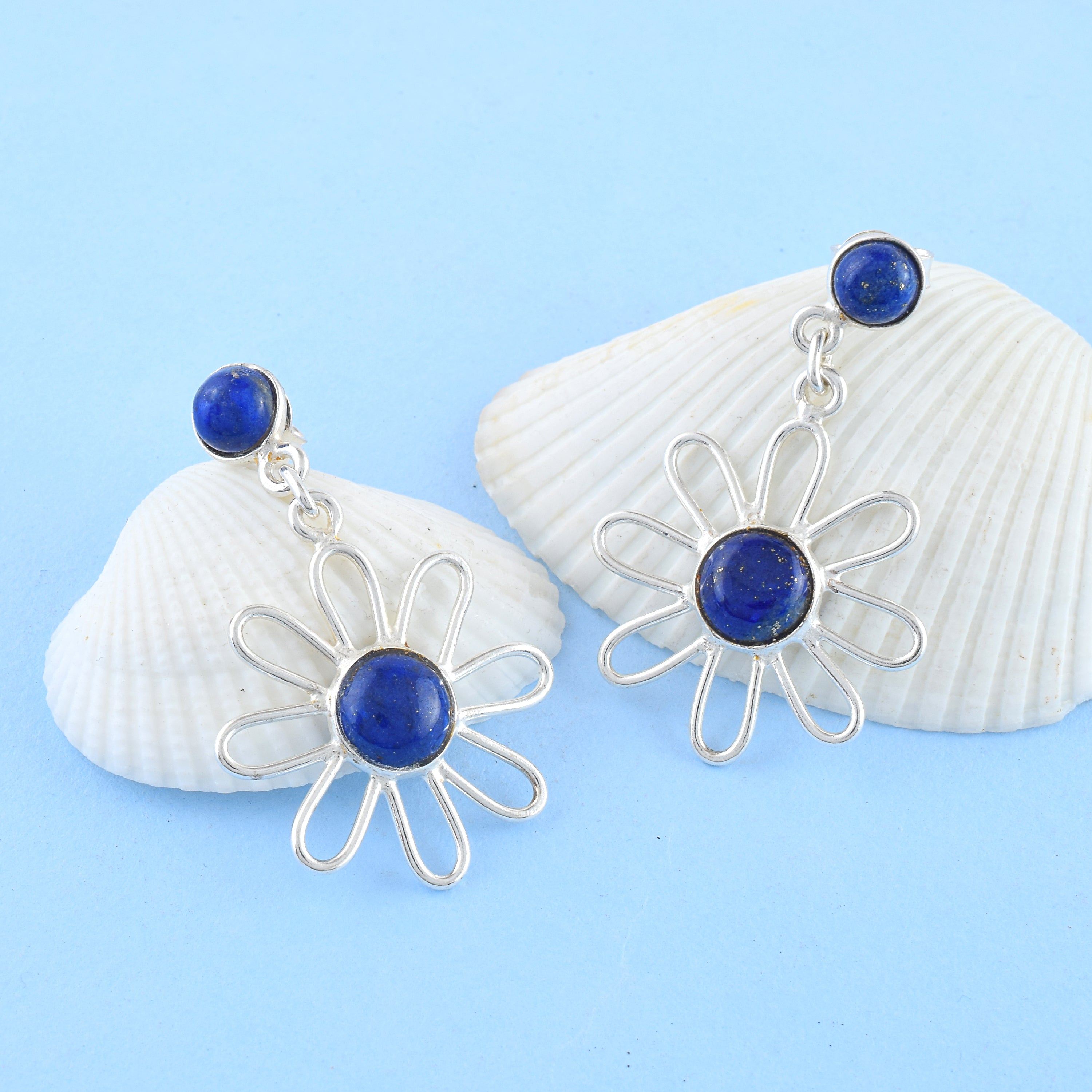 Lapis Lazuli Daisy Drop Earrings