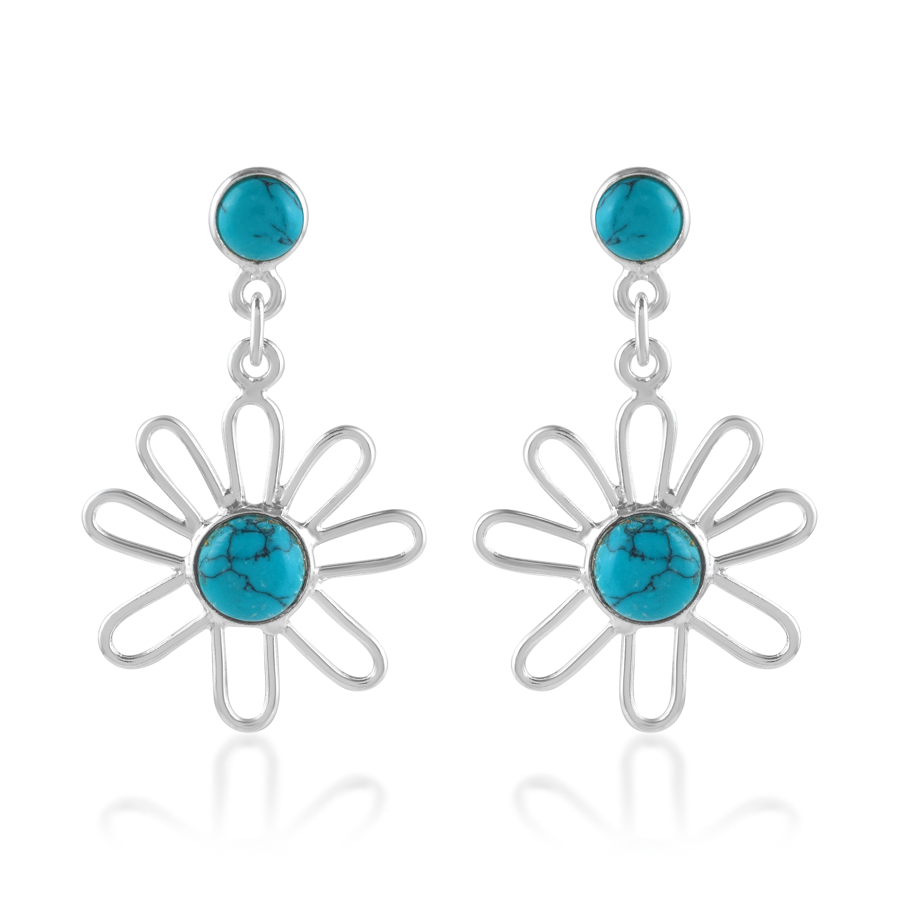Turquoise Floral Silver Earrings