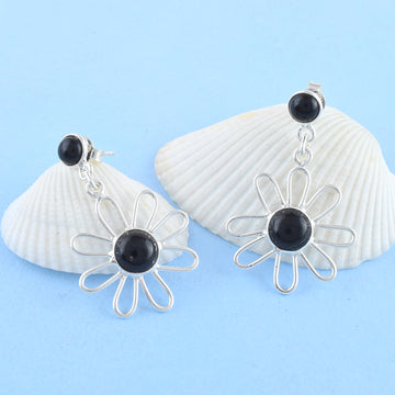Black Onyx Floral Earrings