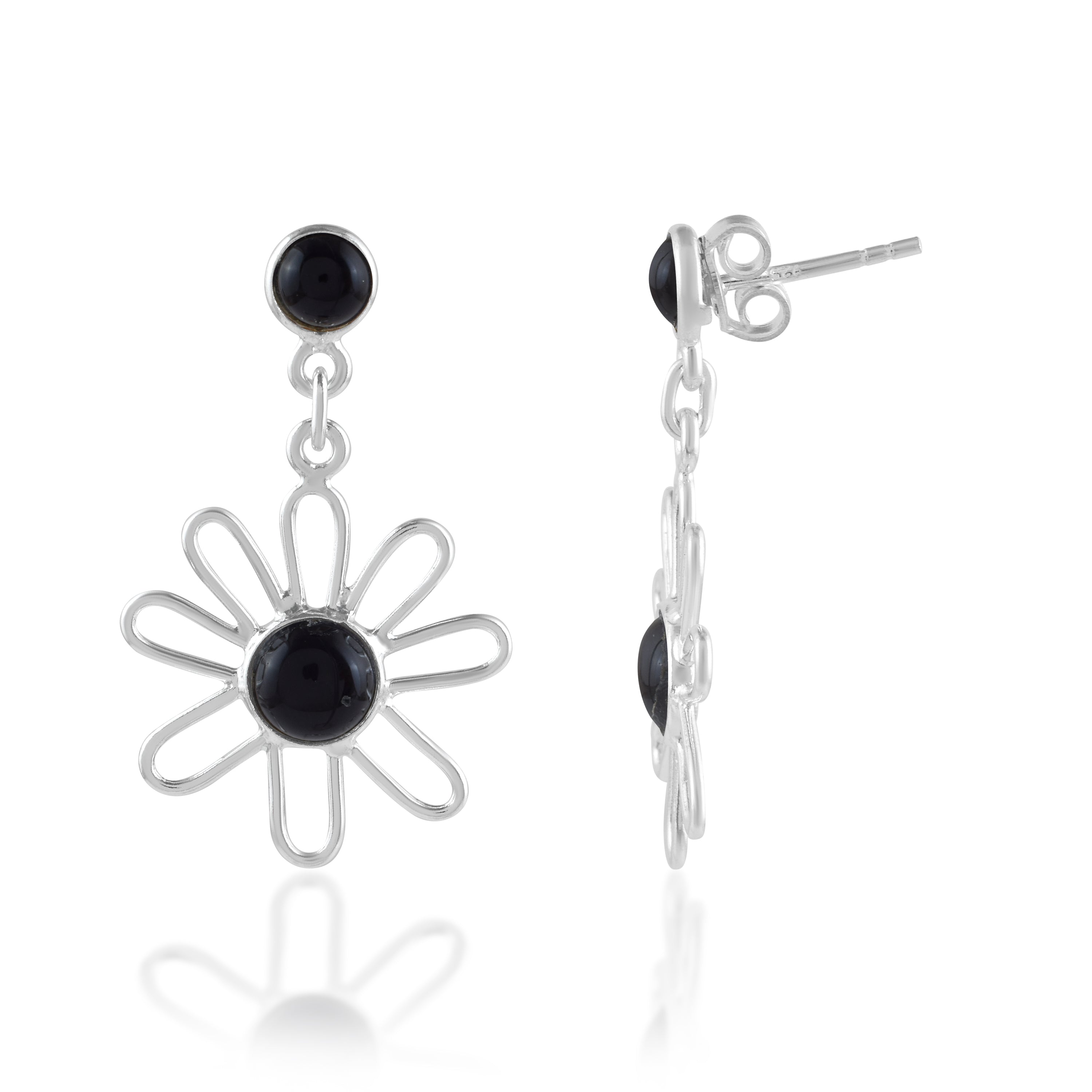 Black Onyx Floral Earrings
