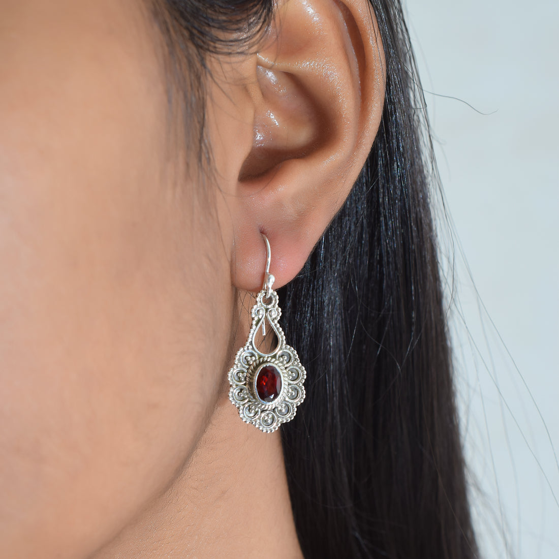 Oxidised Floral Silver Earrings