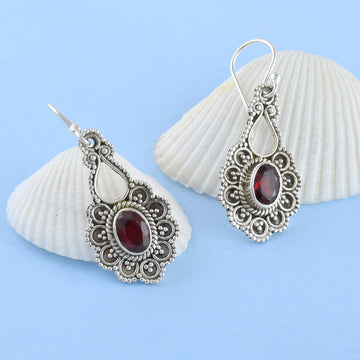 Oxidised Floral Silver Earrings