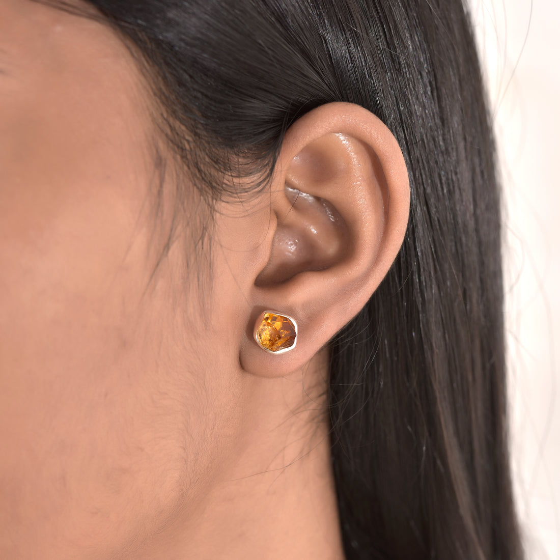 Rough Cut Silver Stud Earrings