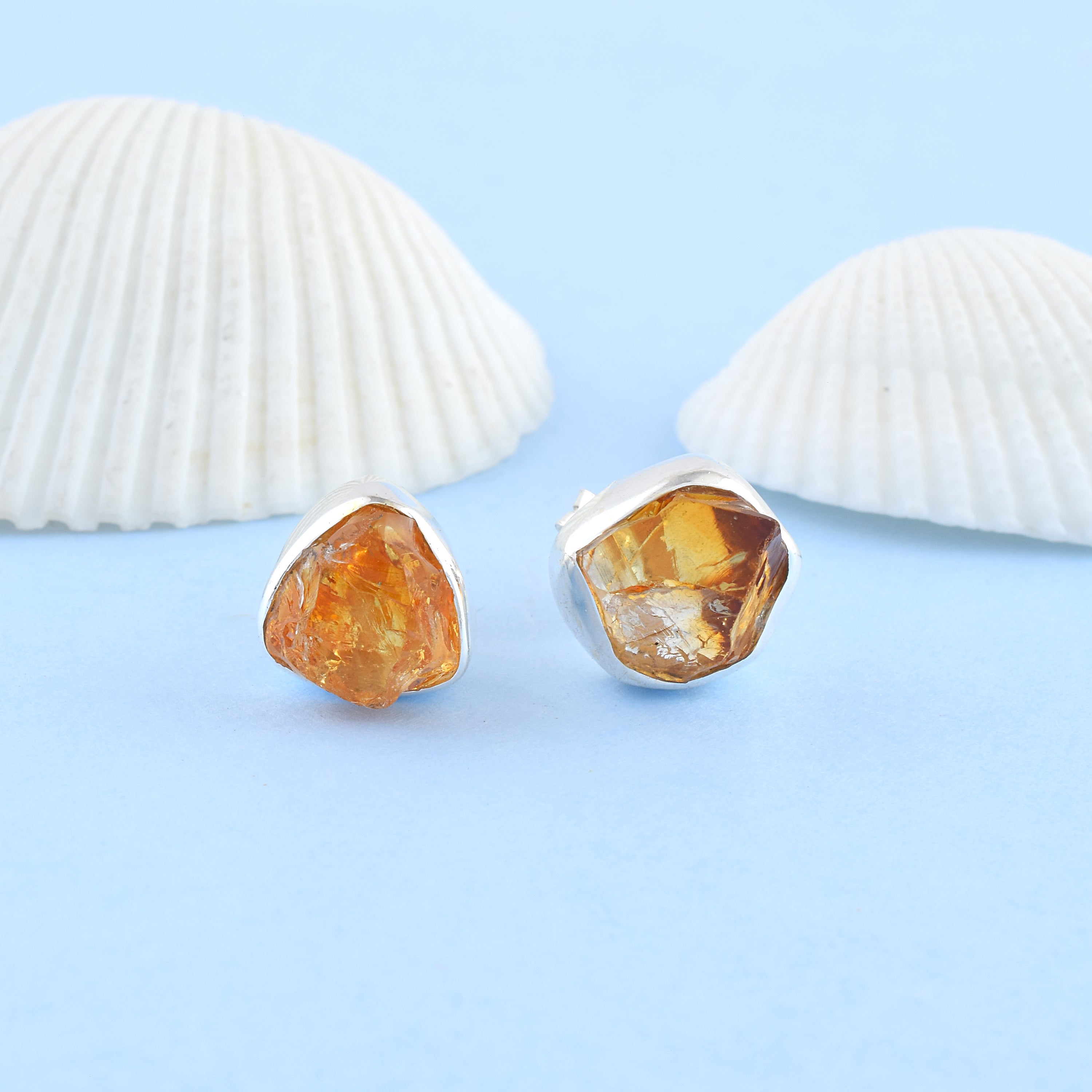 Rough Cut Silver Stud Earrings