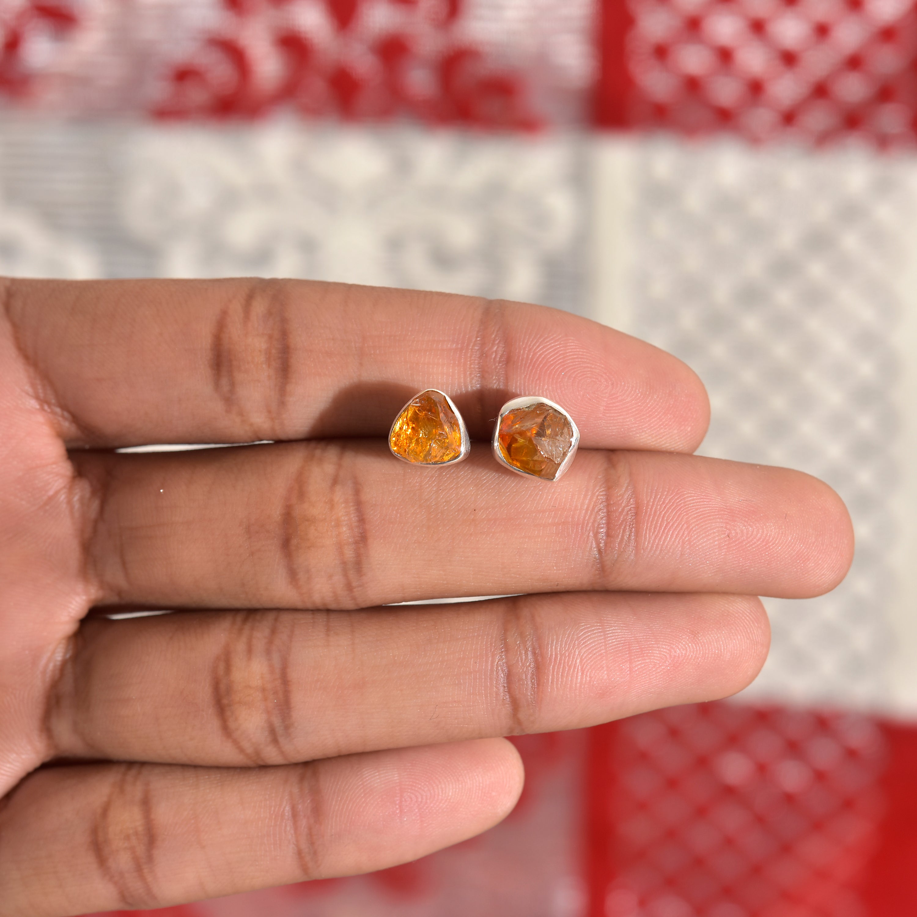 Rough Cut Silver Stud Earrings