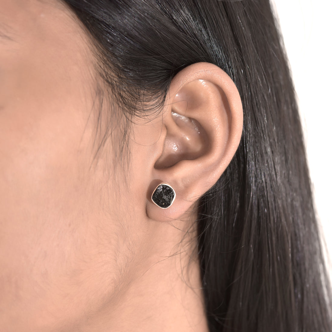 Black Crystal Silver Stud Earrings